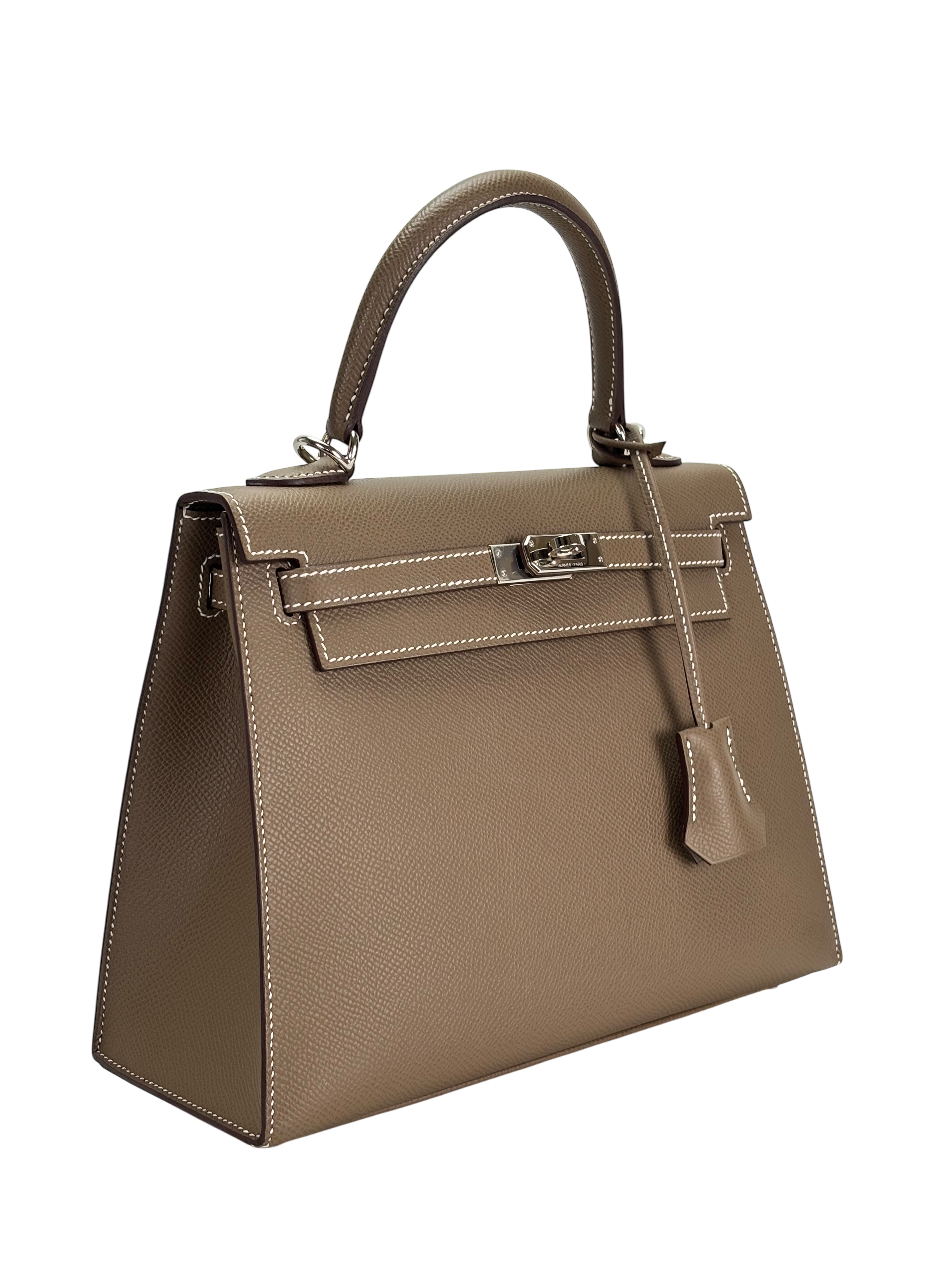 HERMES - Kelly 25 Etoupe Epsom Palladium Hardware