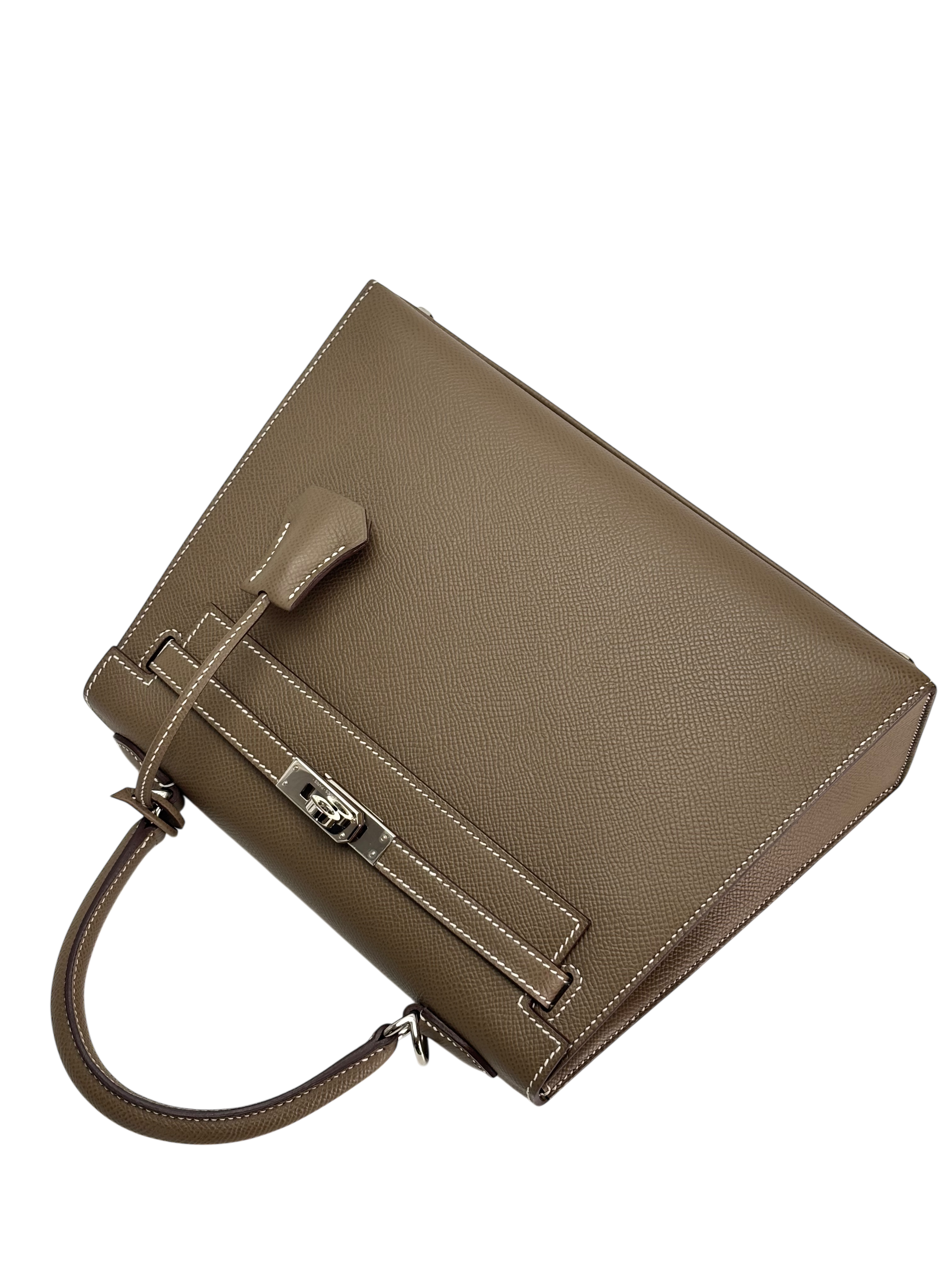 HERMES - Kelly 25 Etoupe Epsom Palladium Hardware