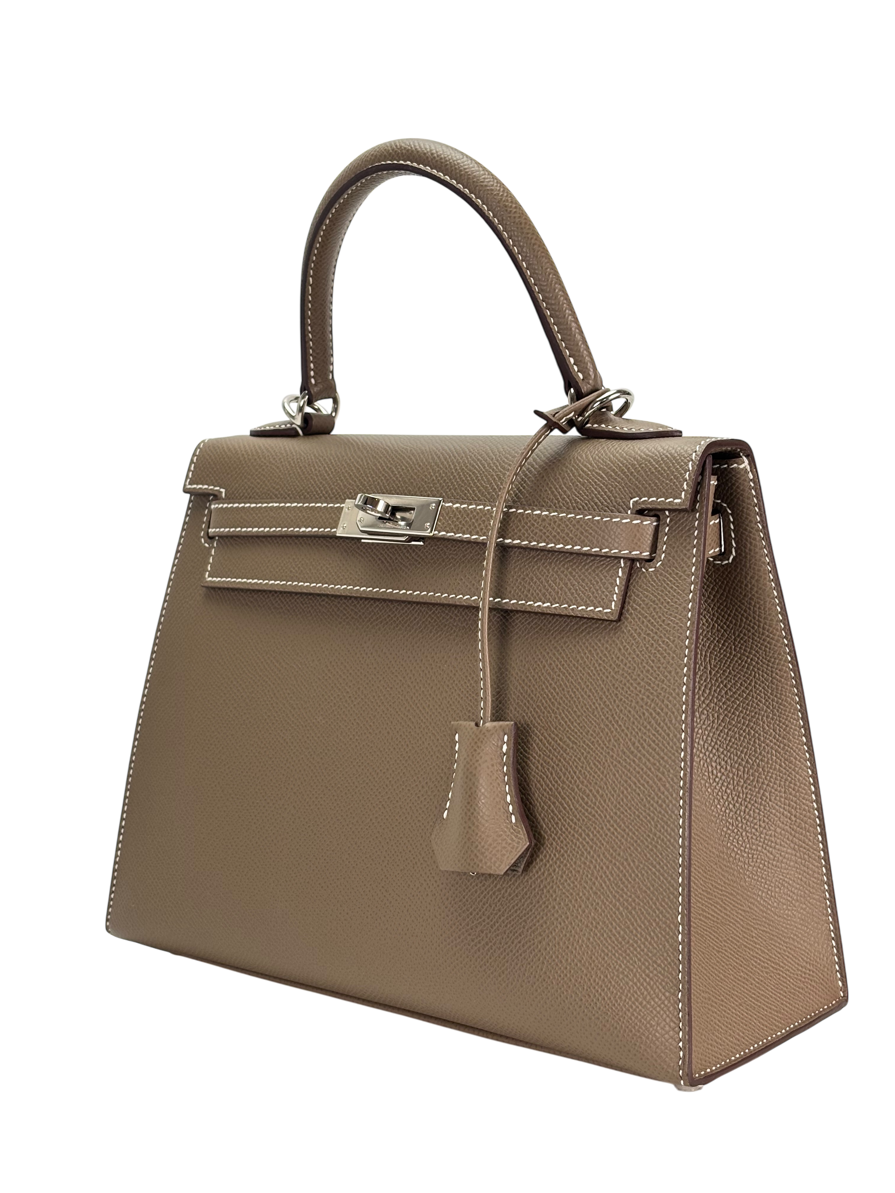 HERMES - Kelly 25 Etoupe Epsom Palladium Hardware