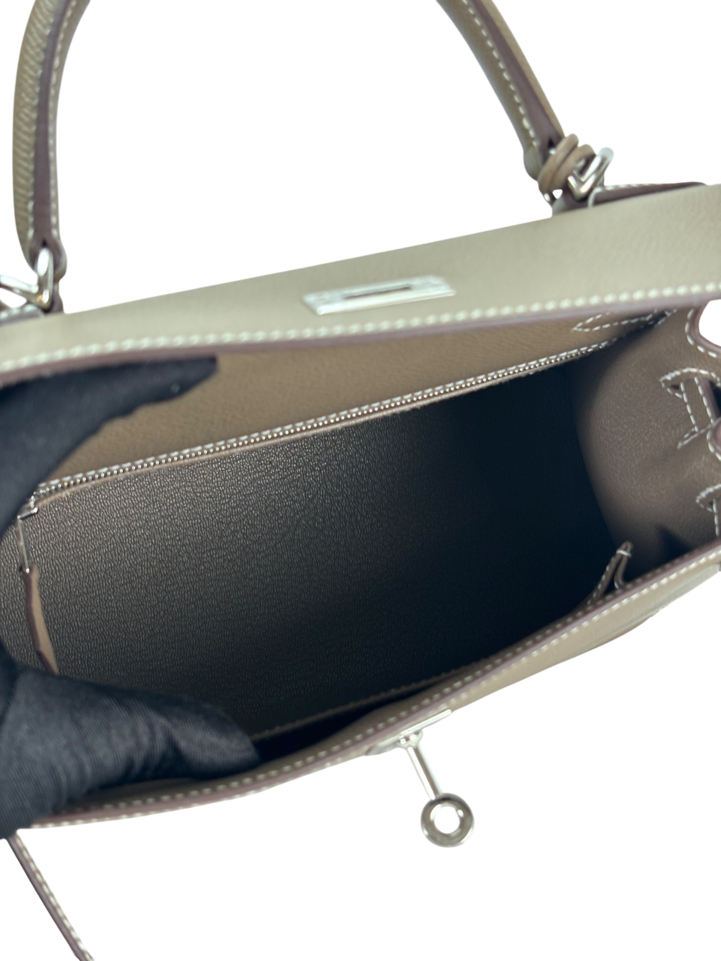 HERMES - Kelly 25 Etoupe Epsom Palladium Hardware