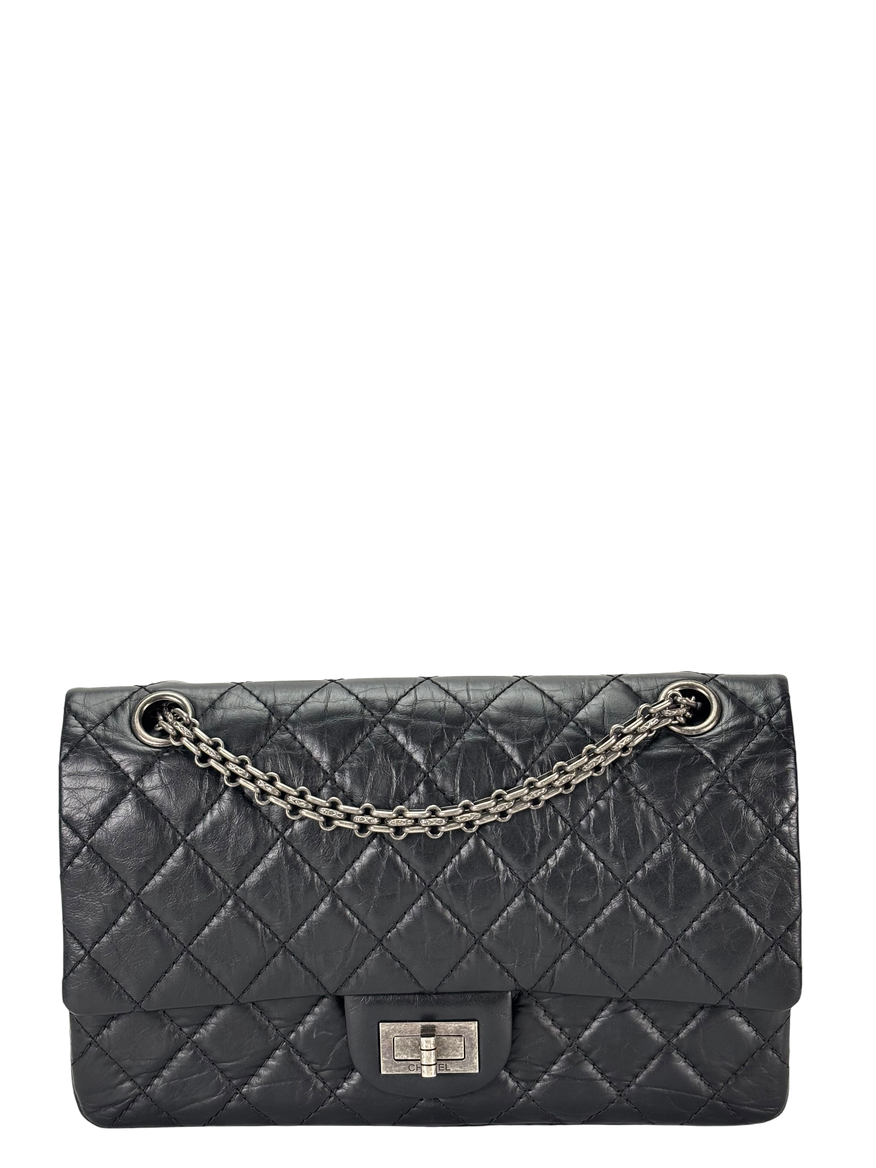 CHANEL - 2.55 Reissue 225 Flap Black Calfskin Quilted Ruthenium Hardware