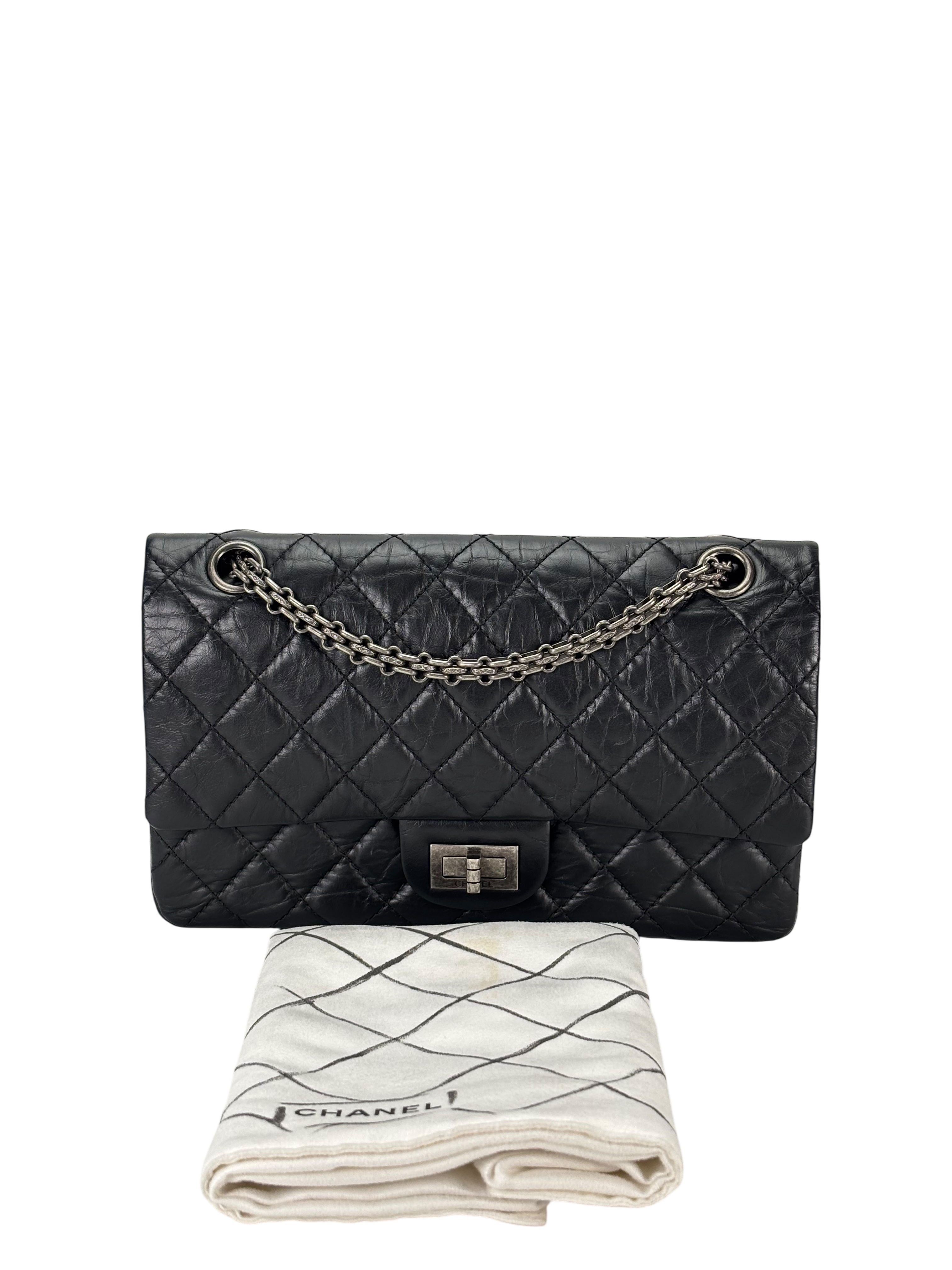 CHANEL - 2.55 Reissue 225 Flap Black Calfskin Quilted Ruthenium Hardware