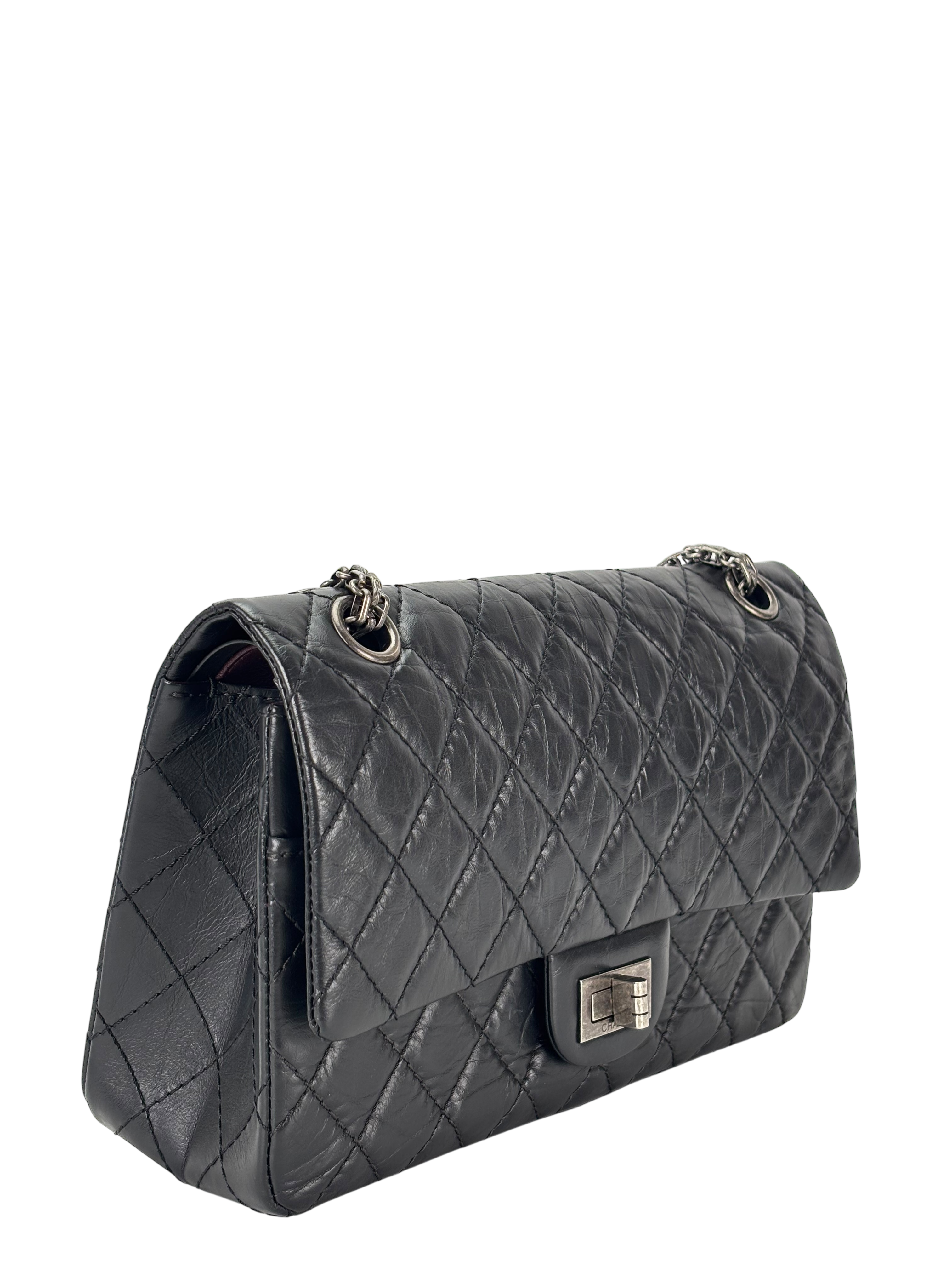 CHANEL - 2.55 Reissue 225 Flap Black Calfskin Quilted Ruthenium Hardware
