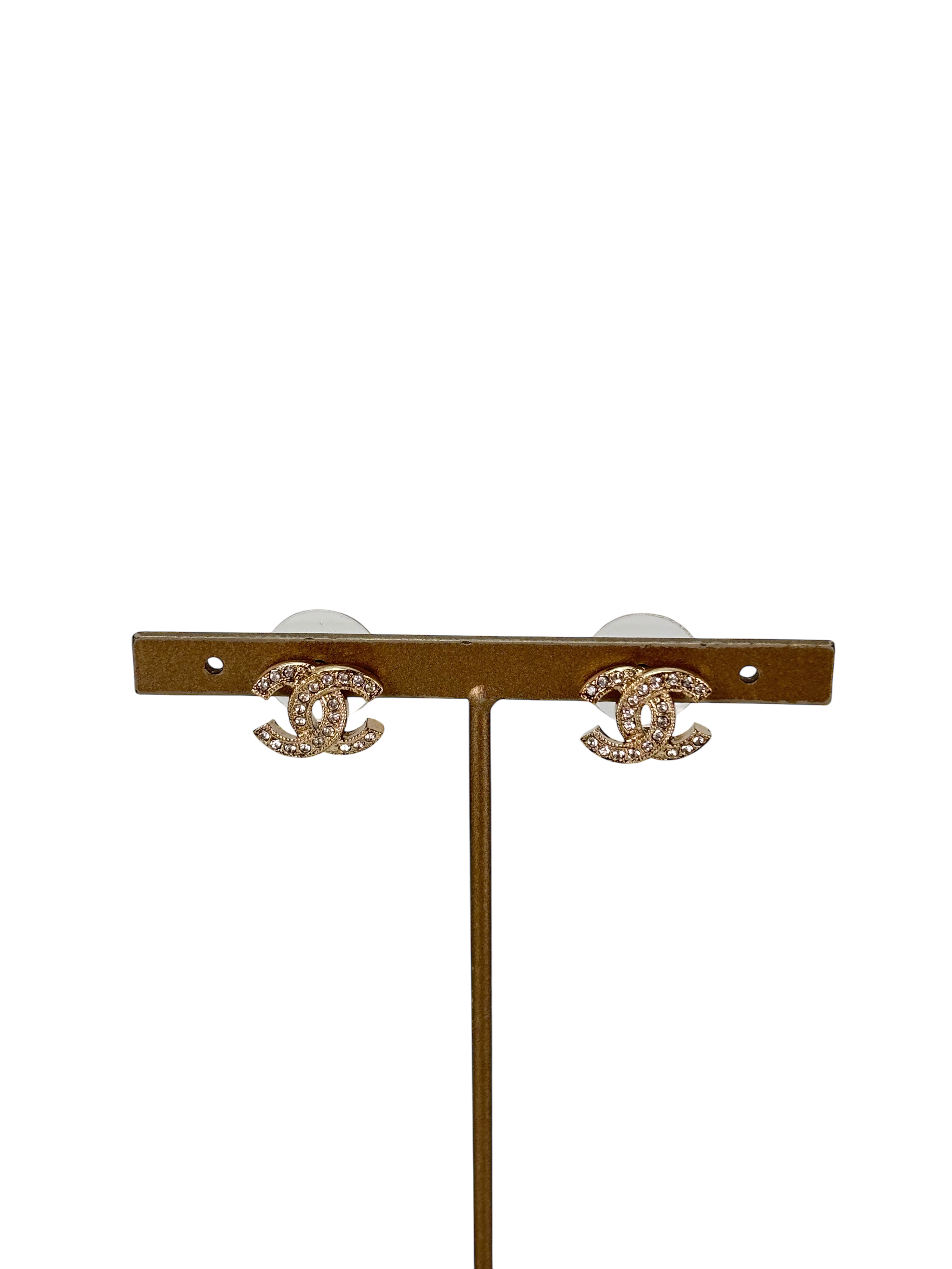 CHANEL - 19V Gold-tone Rhinestone CC Earrings