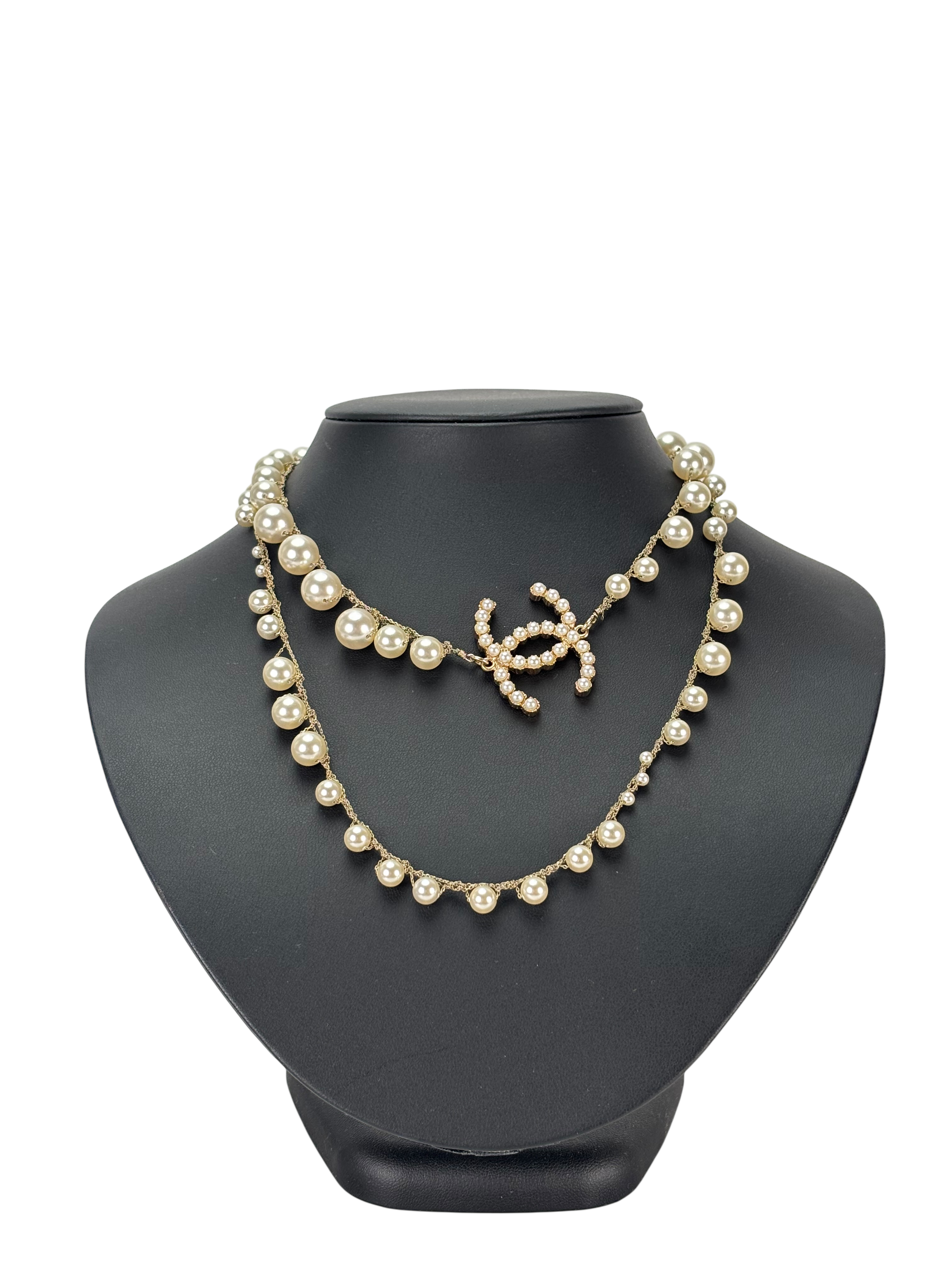 CHANEL - Gold-tone Pearl CC Long Necklace