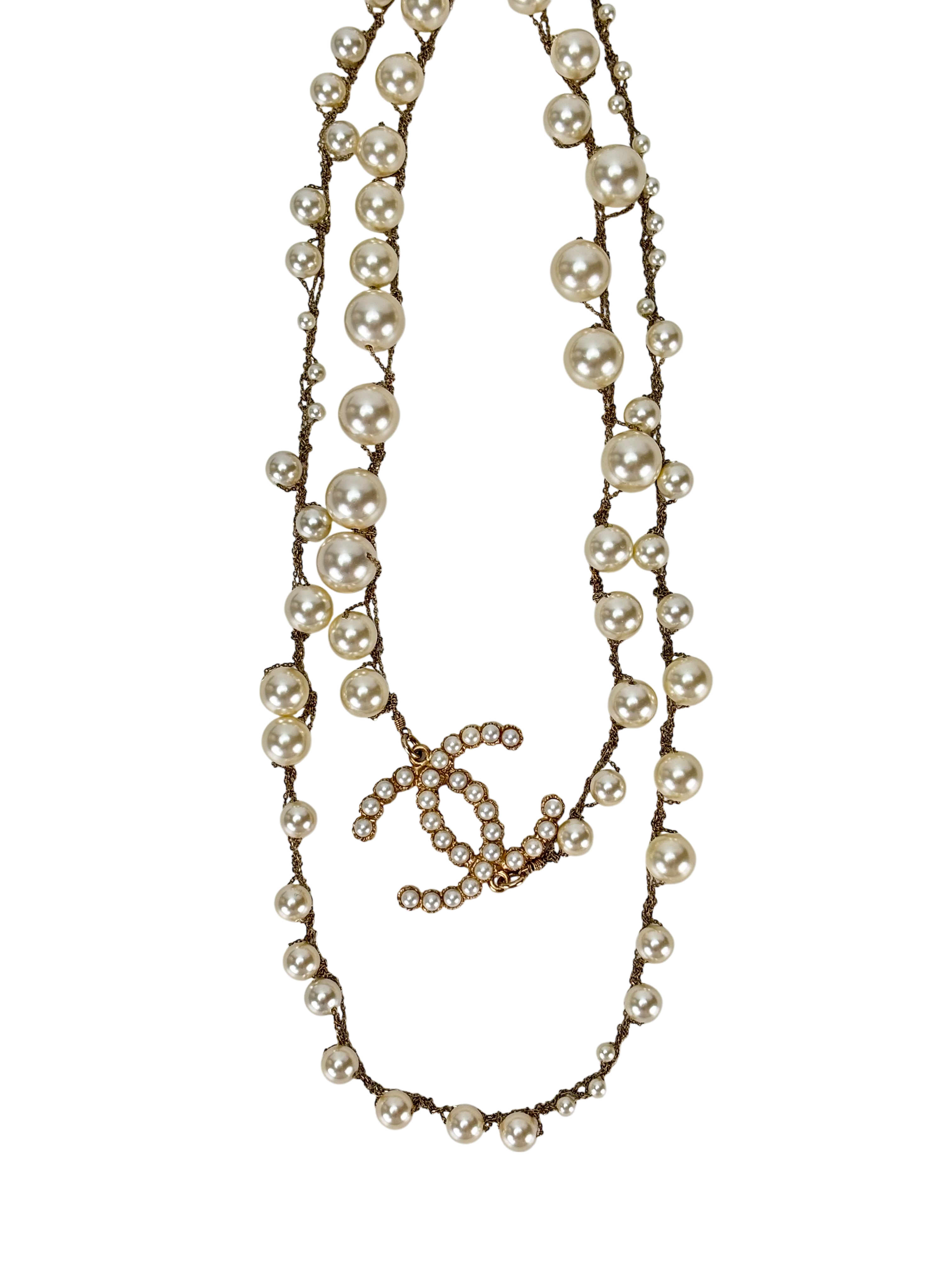 CHANEL - Gold-tone Pearl CC Long Necklace