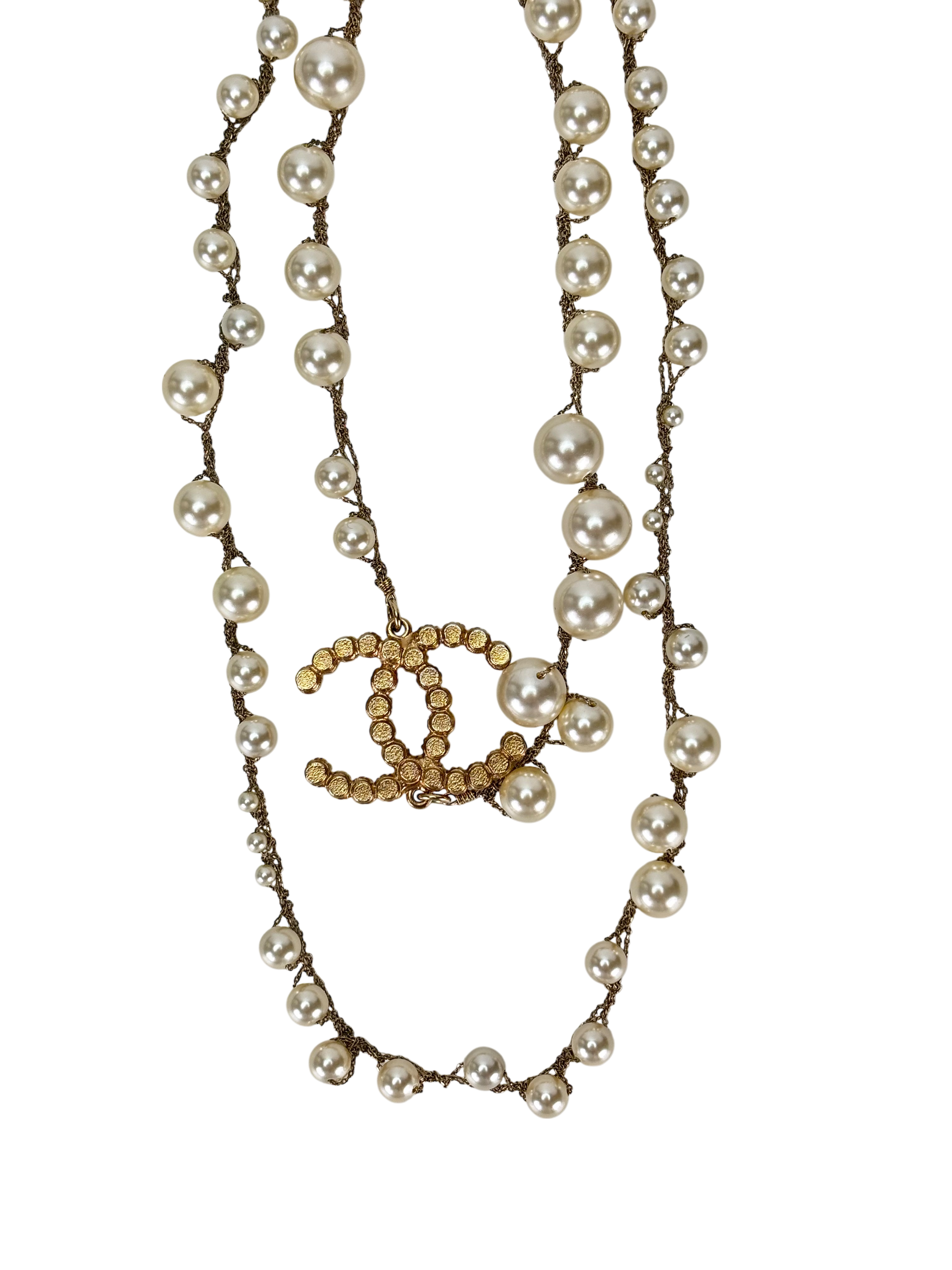 CHANEL - Gold-tone Pearl CC Long Necklace