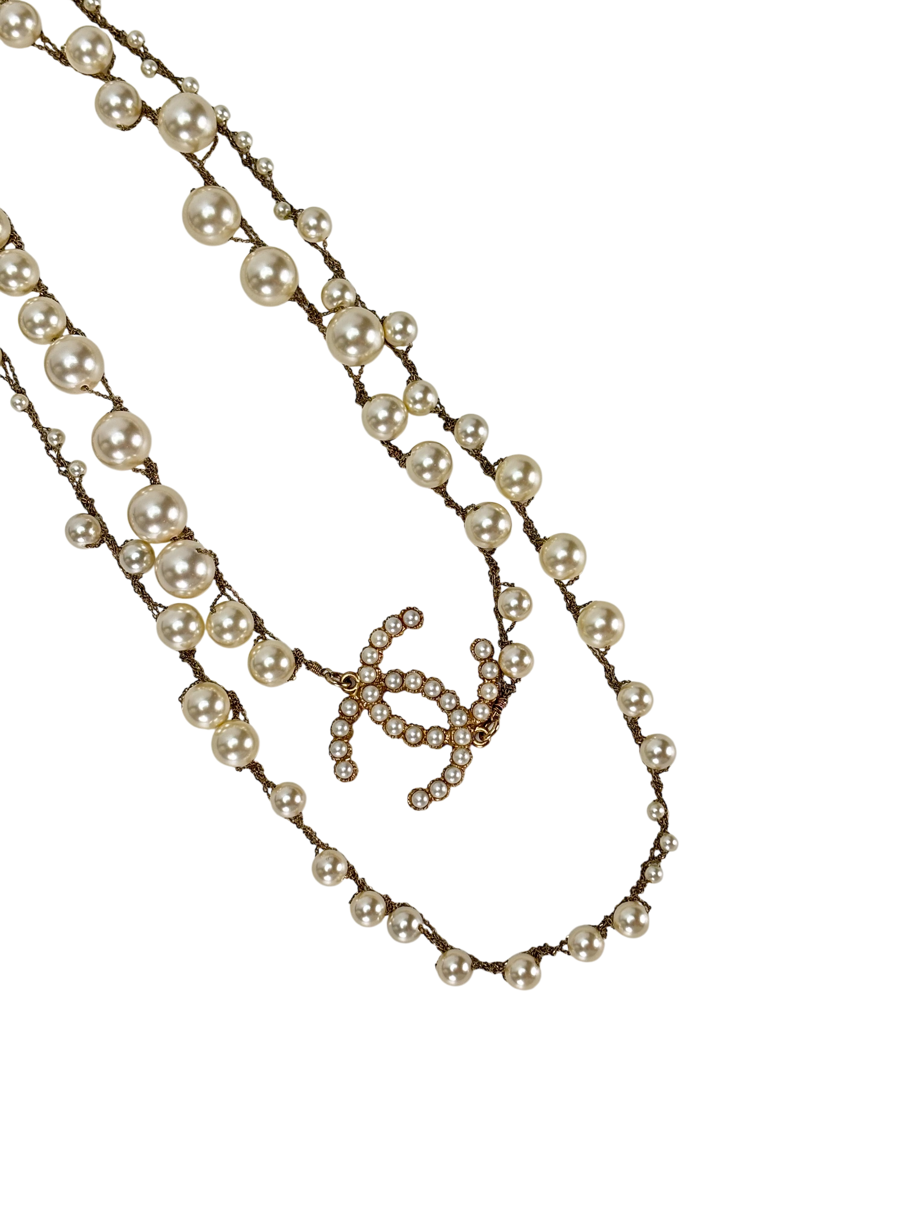 CHANEL - Gold-tone Pearl CC Long Necklace
