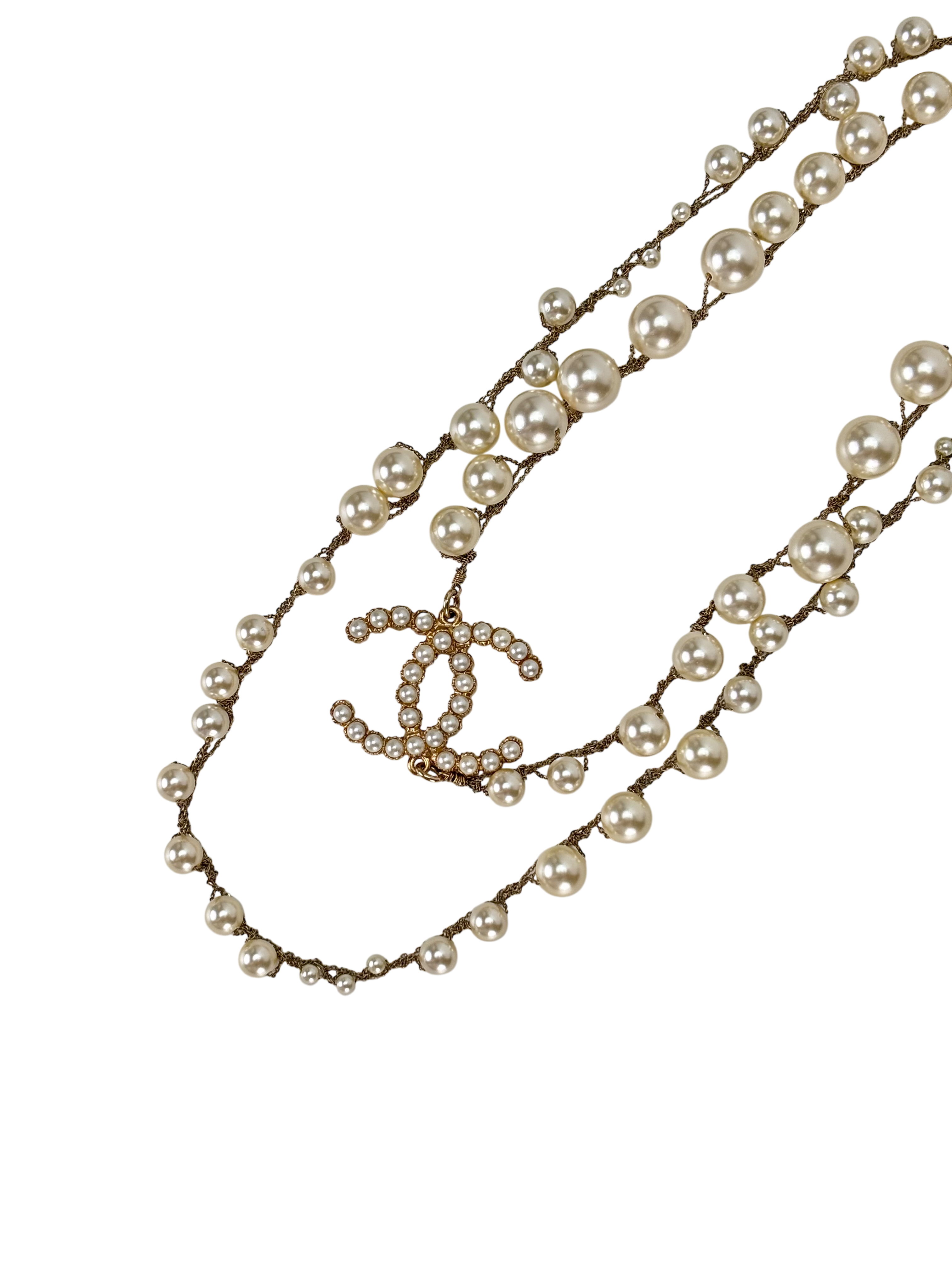 CHANEL - Gold-tone Pearl CC Long Necklace