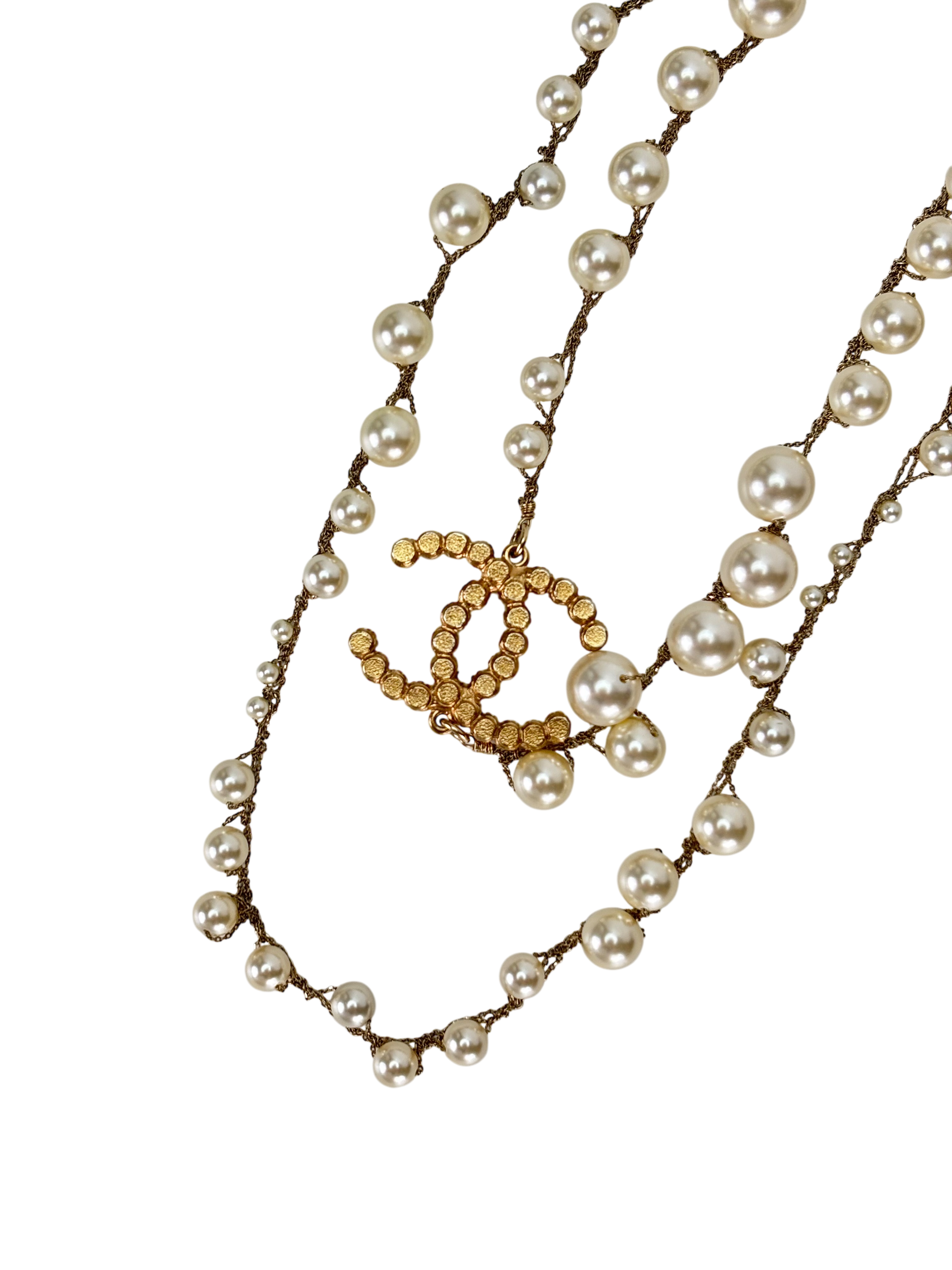 CHANEL - Gold-tone Pearl CC Long Necklace