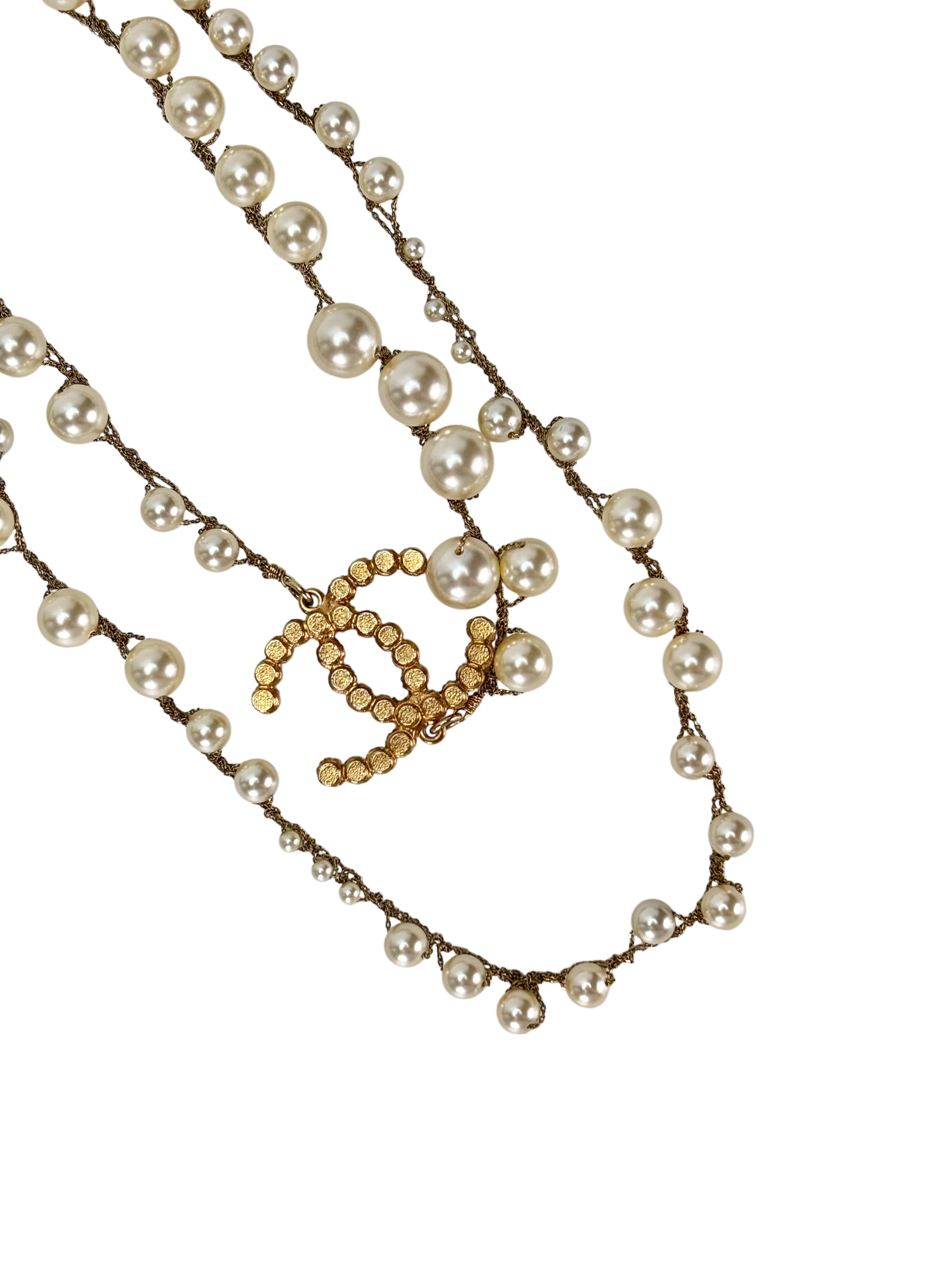 CHANEL - Gold-tone Pearl CC Long Necklace