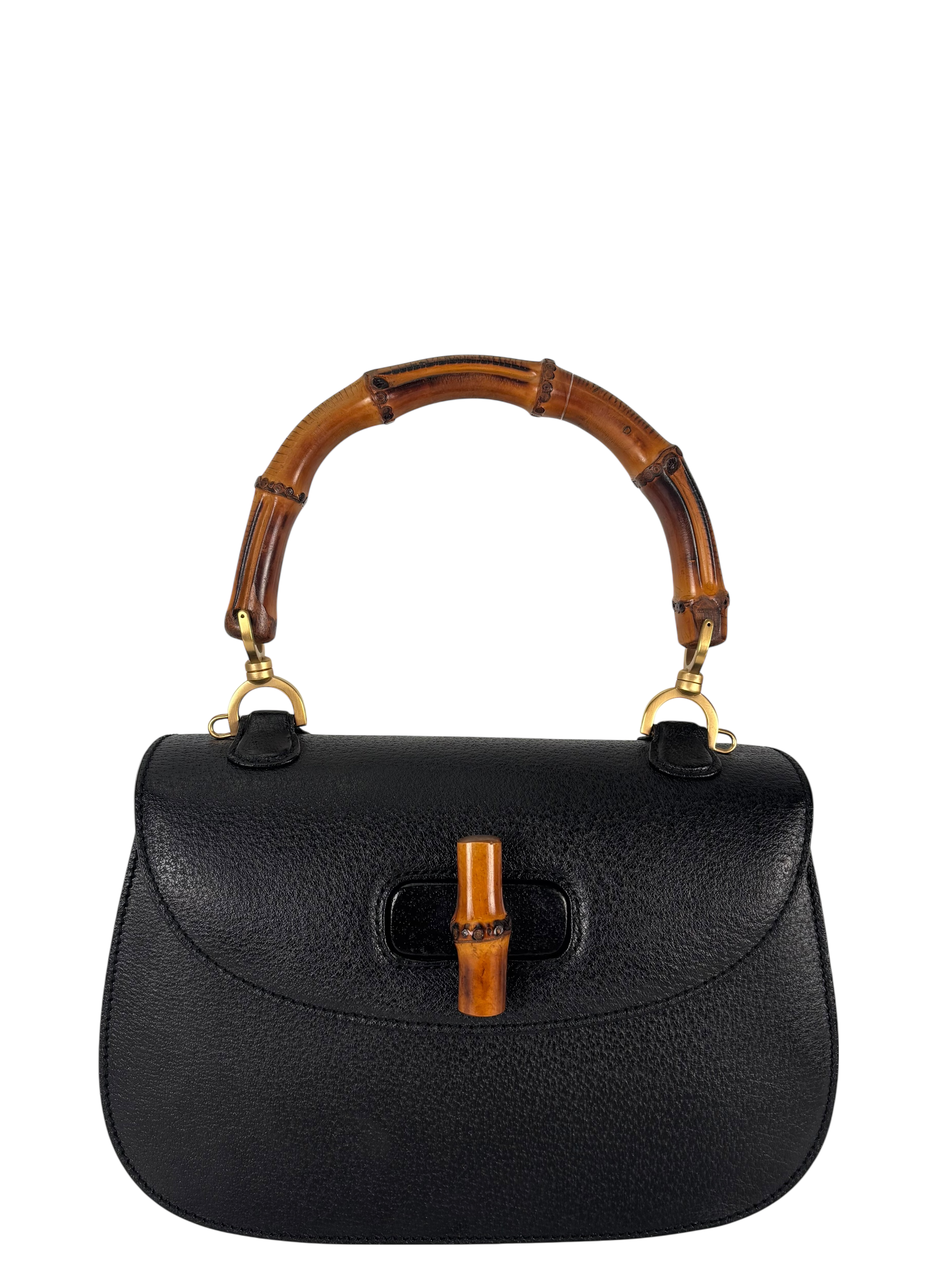 GUCCI - Black Leather 2way Leather Bamboo Handbag 