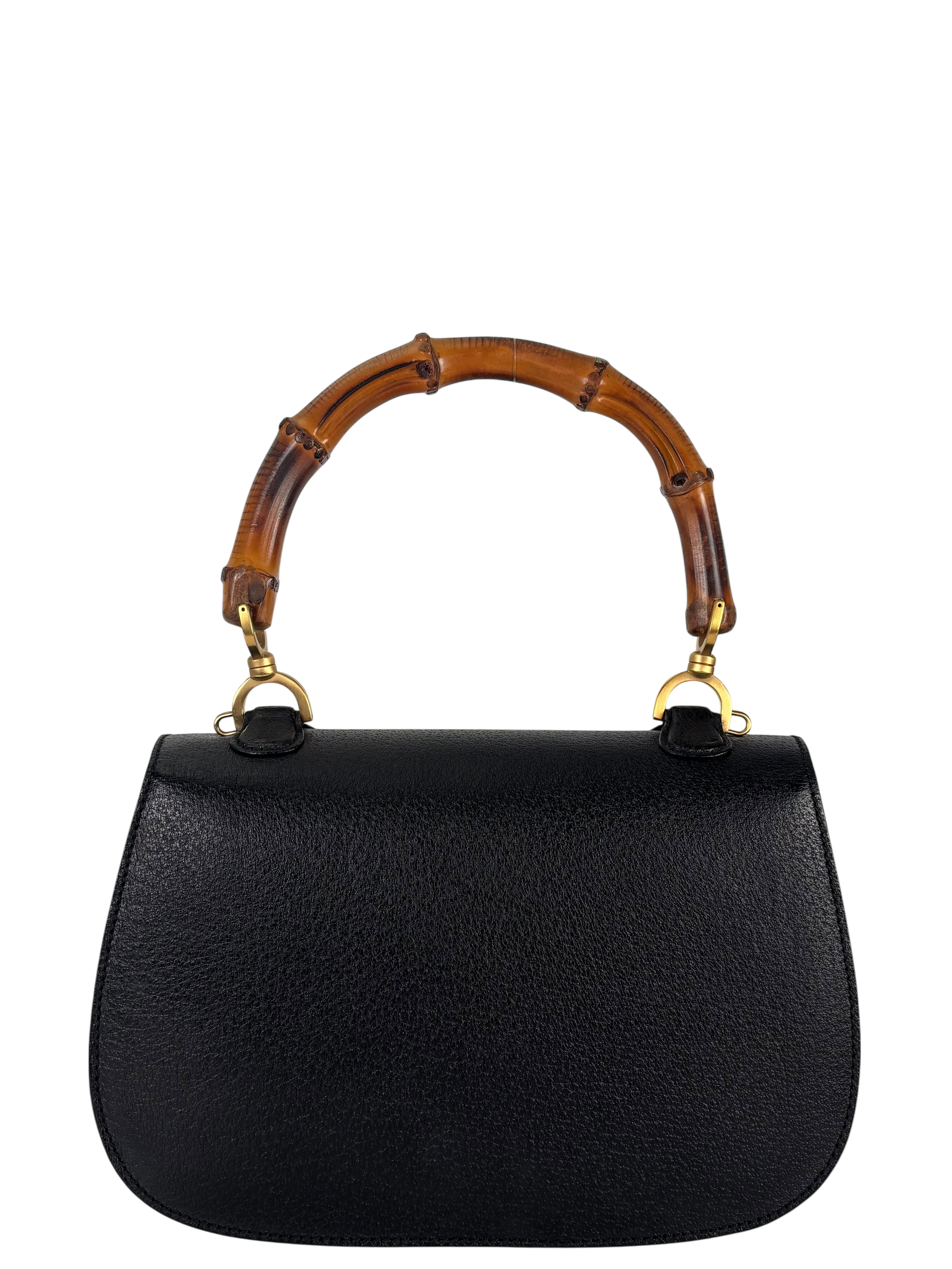 GUCCI - Black Leather 2way Leather Bamboo Handbag 