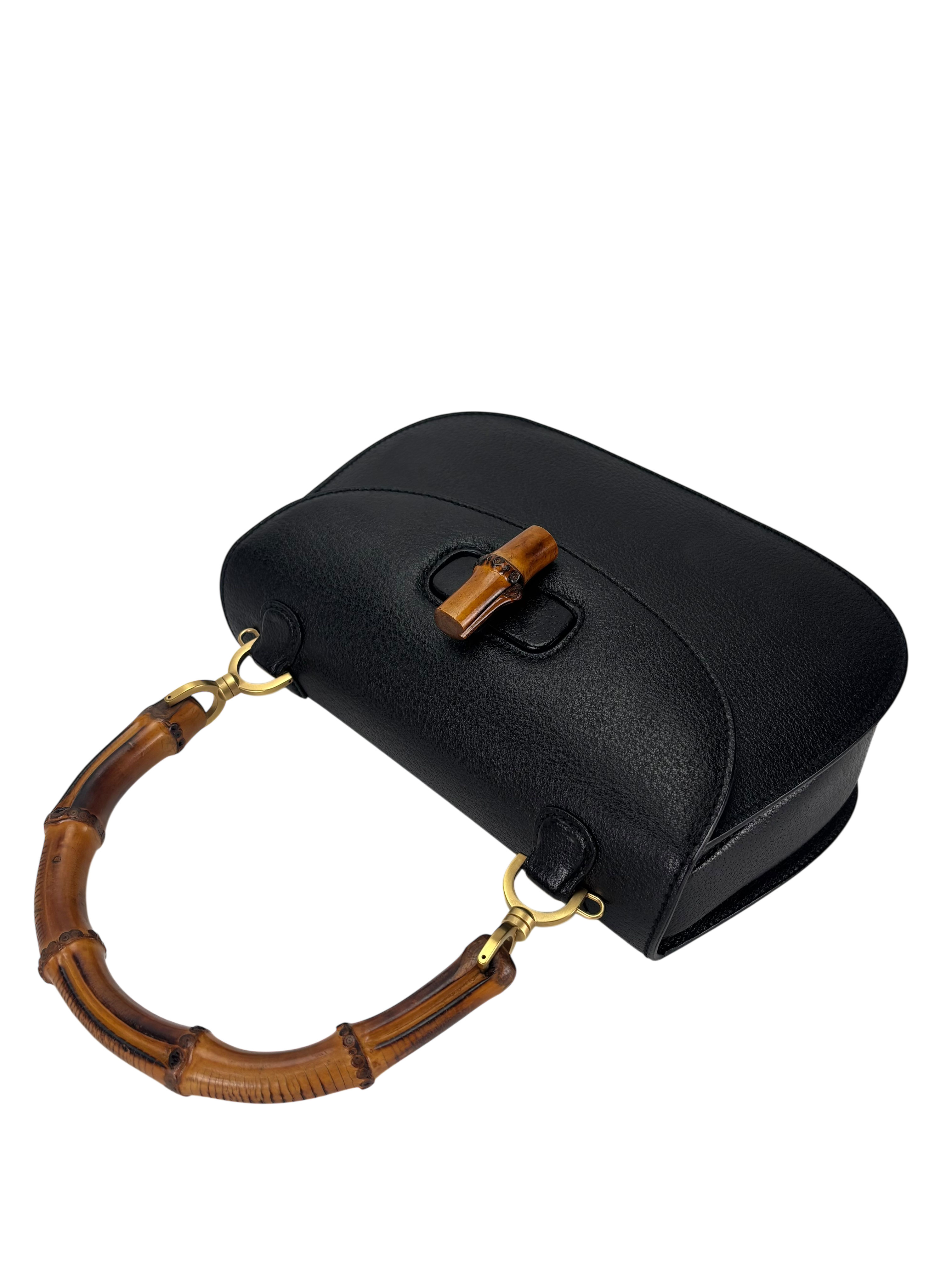 GUCCI - Black Leather 2way Leather Bamboo Handbag 