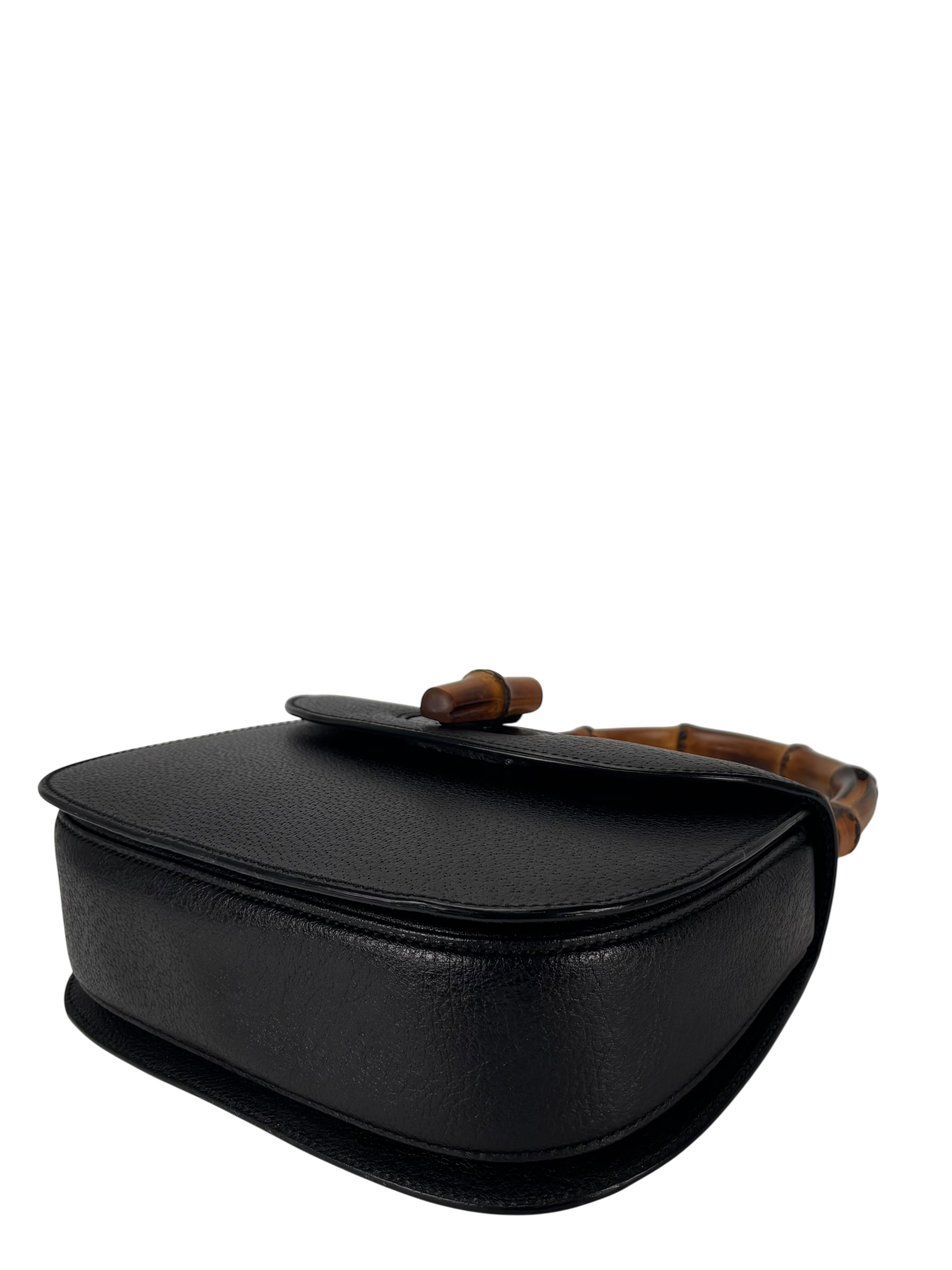 GUCCI - Black Leather 2way Leather Bamboo Handbag 