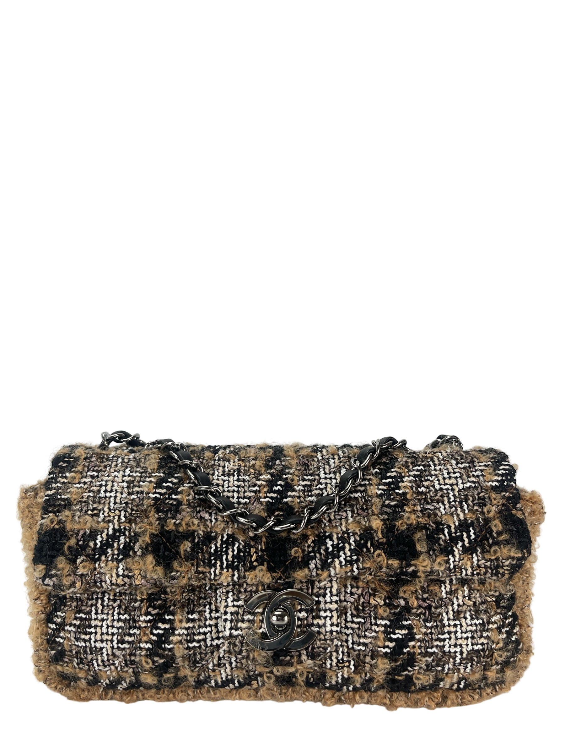 CHANEL - Multicolor Brown Tweed Wool East West Shoulder Bag