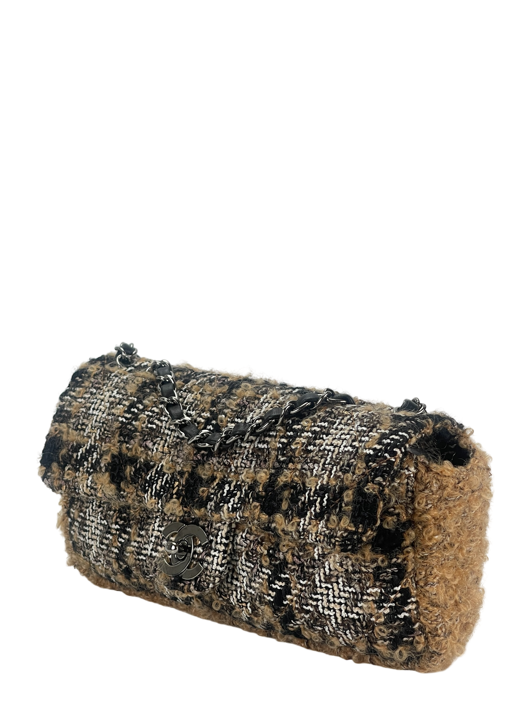 CHANEL - Multicolor Brown Tweed Wool East West Shoulder Bag