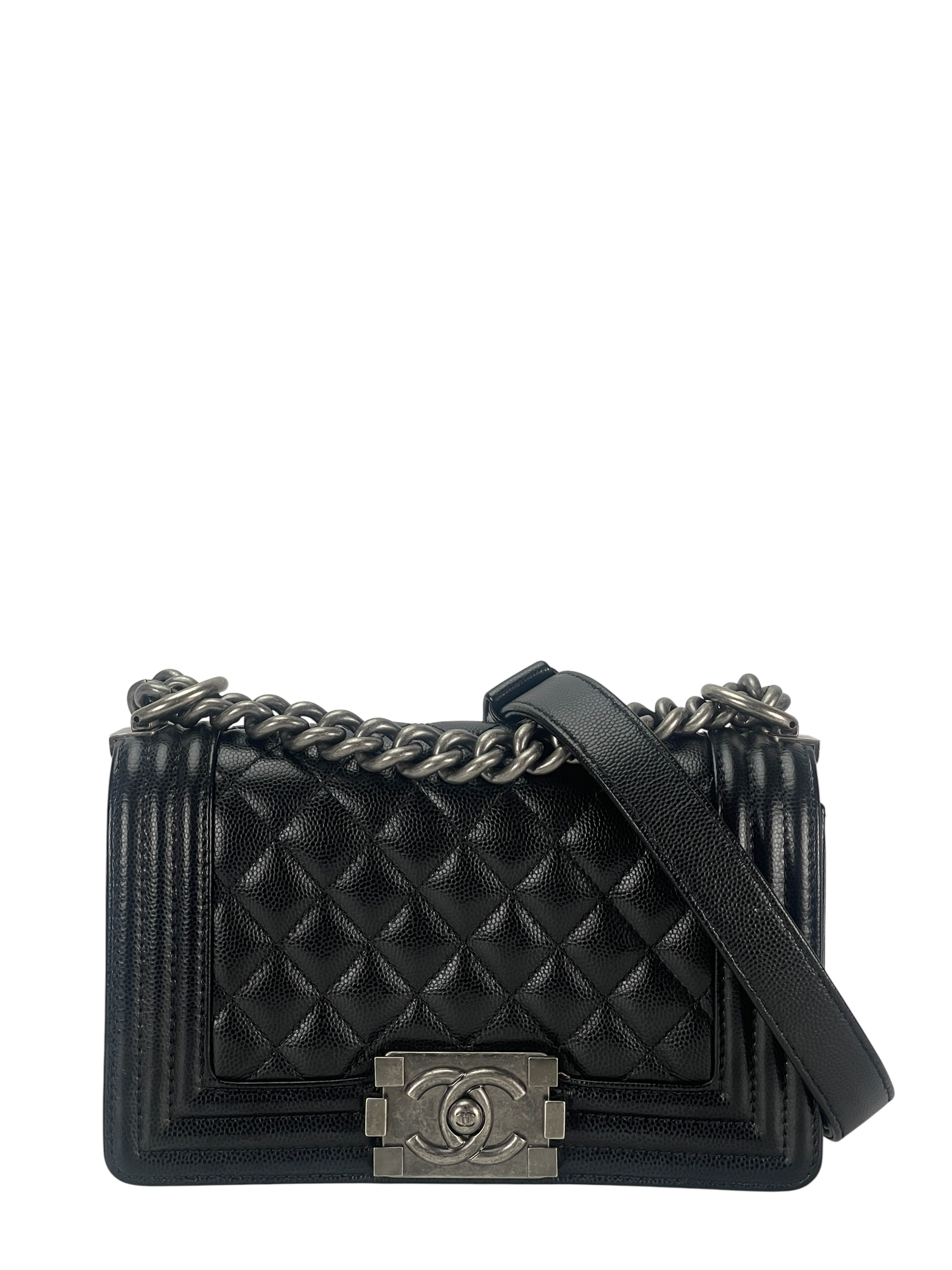 CHANEL - Small Boy Flap Bag Black Caviar Sliver Hardware