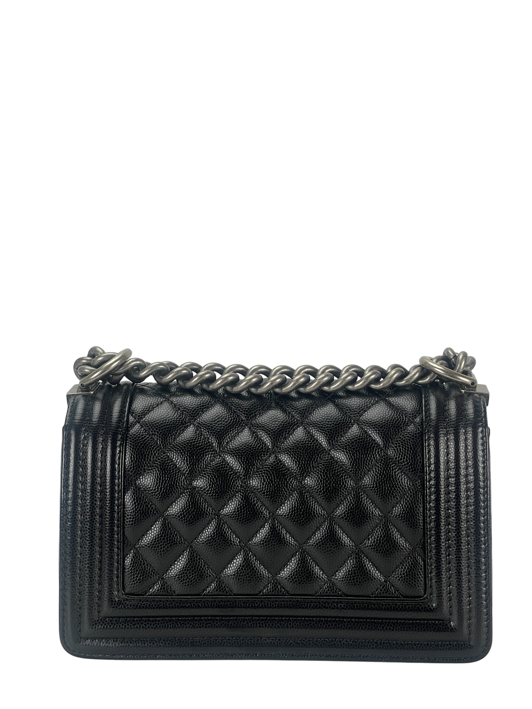 CHANEL - Small Boy Flap Bag Black Caviar Sliver Hardware