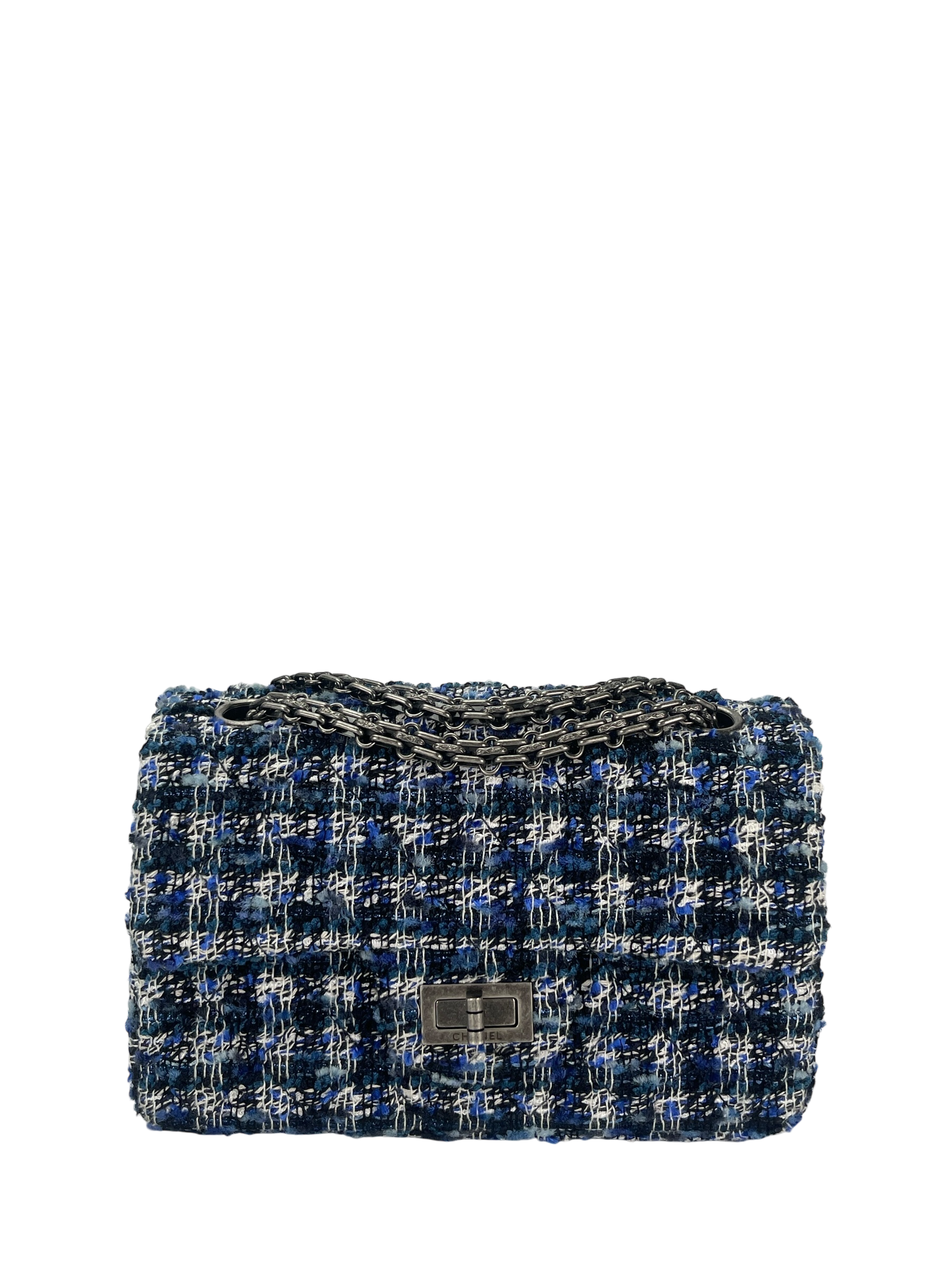 CHANEL - Mini 2.55 Reissue Flap Blue White Tweed Ruthenium Hardware