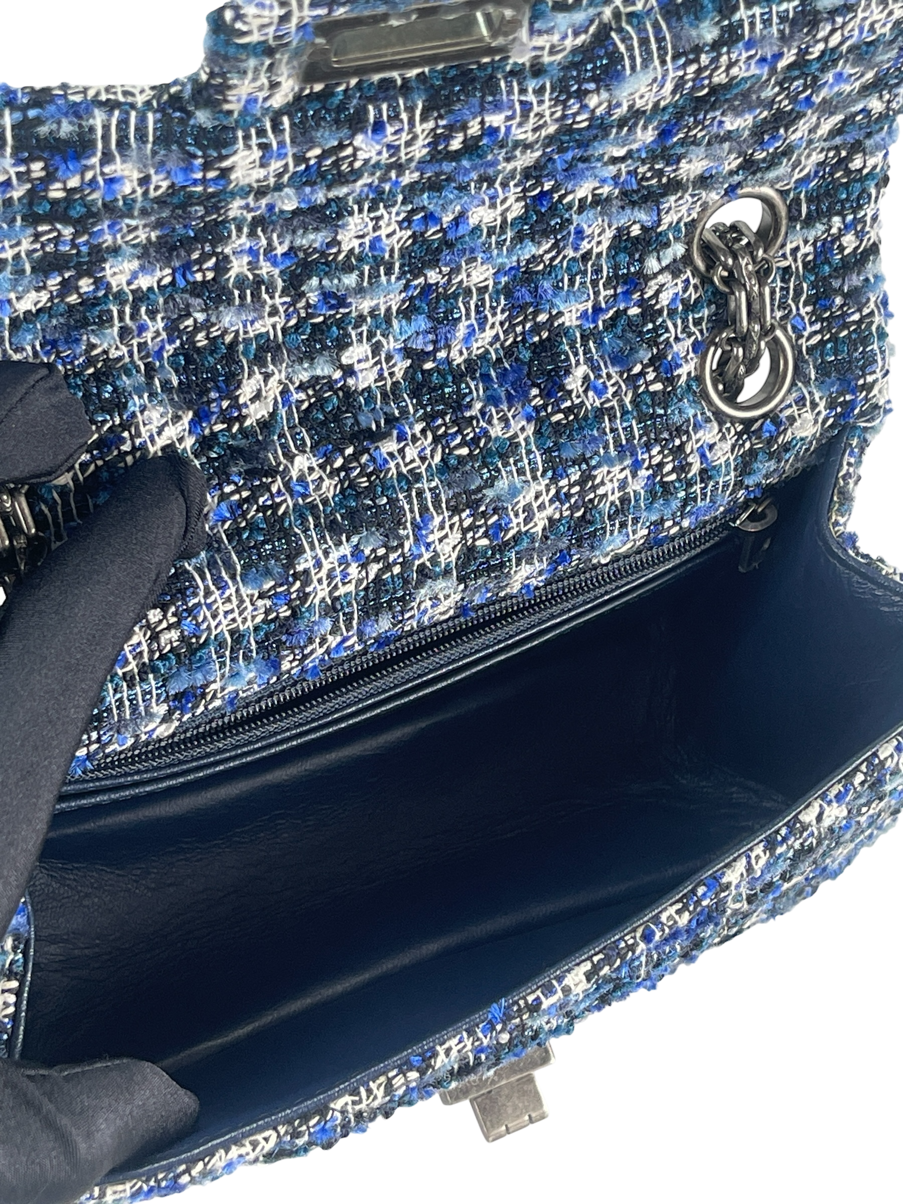 CHANEL - Mini 2.55 Reissue Flap Blue White Tweed Ruthenium Hardware