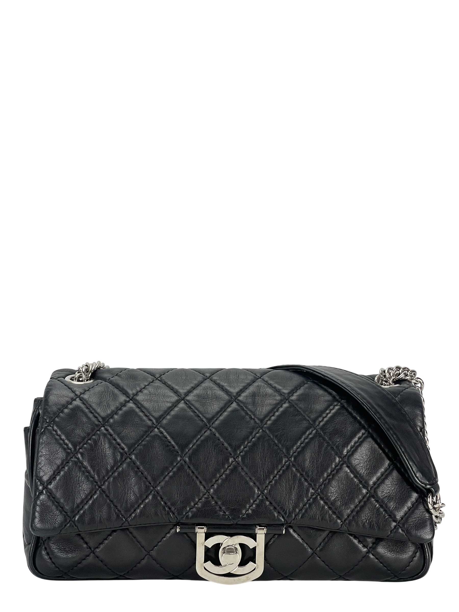 CHANEL - Lambskin Quilted Medium Icons Secret Label Flap Black