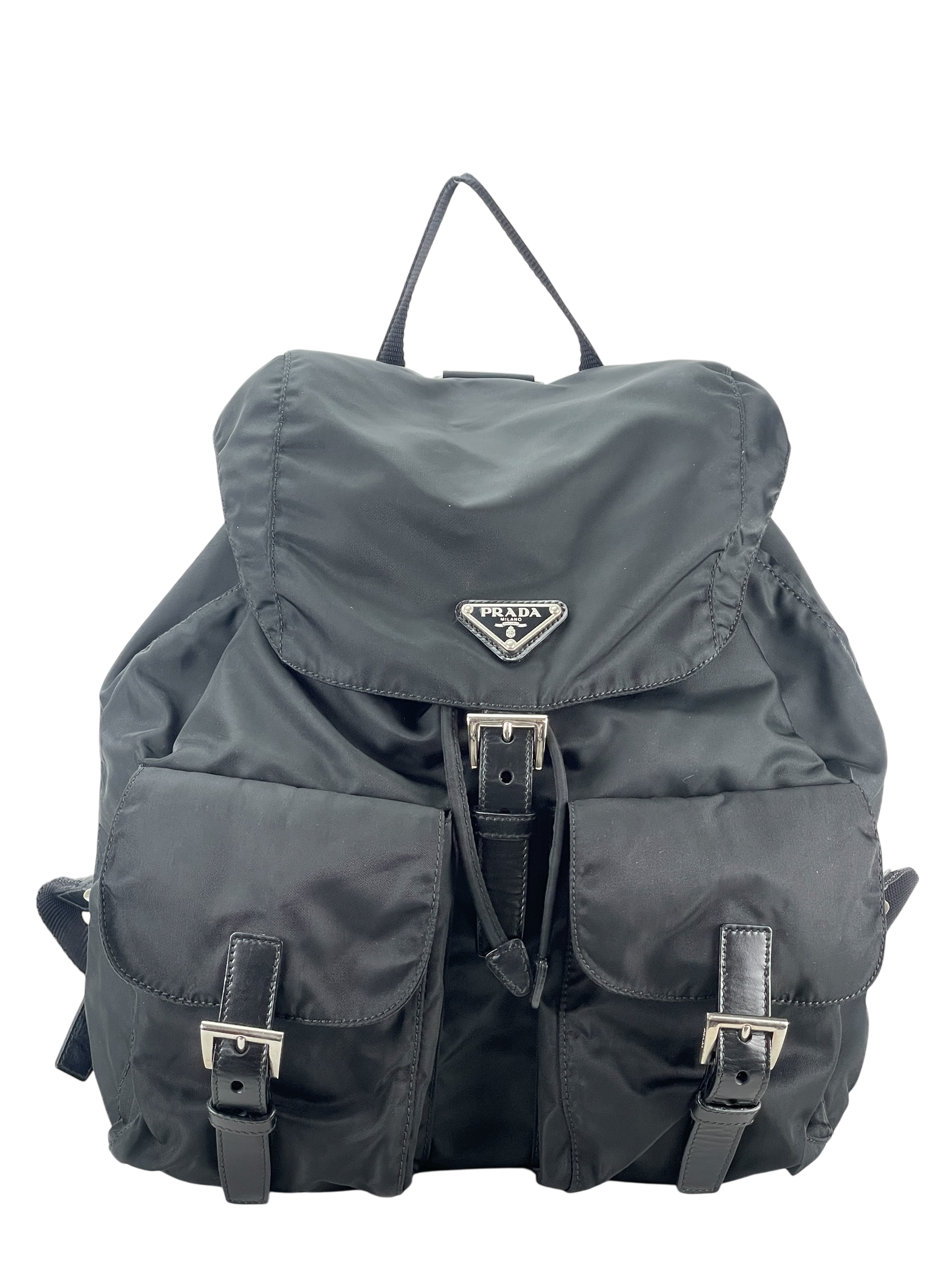 PRADA - Tessuto Nylon Soft Calfskin Medium Backpack Black