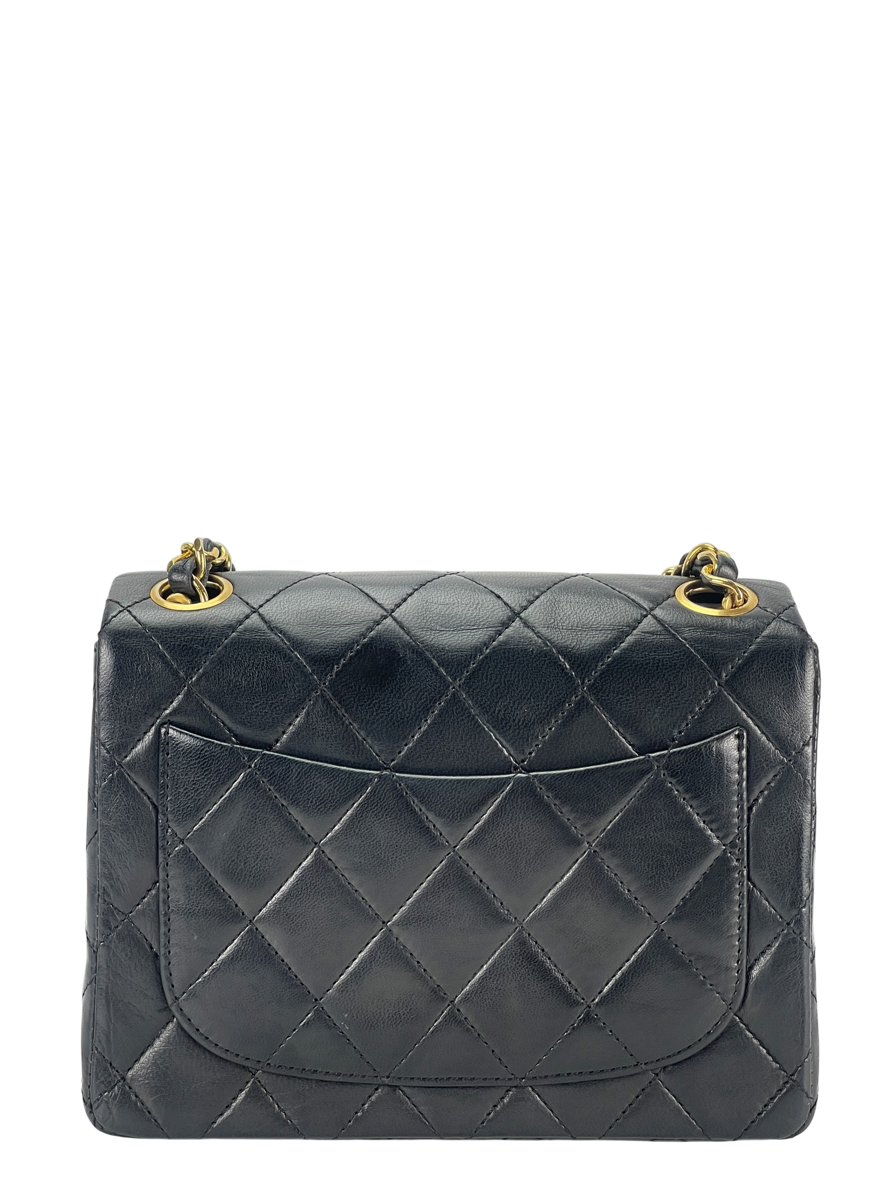 CHANEL - Mini Square Shoulder Bag Black Lambskin Gold Hardware
