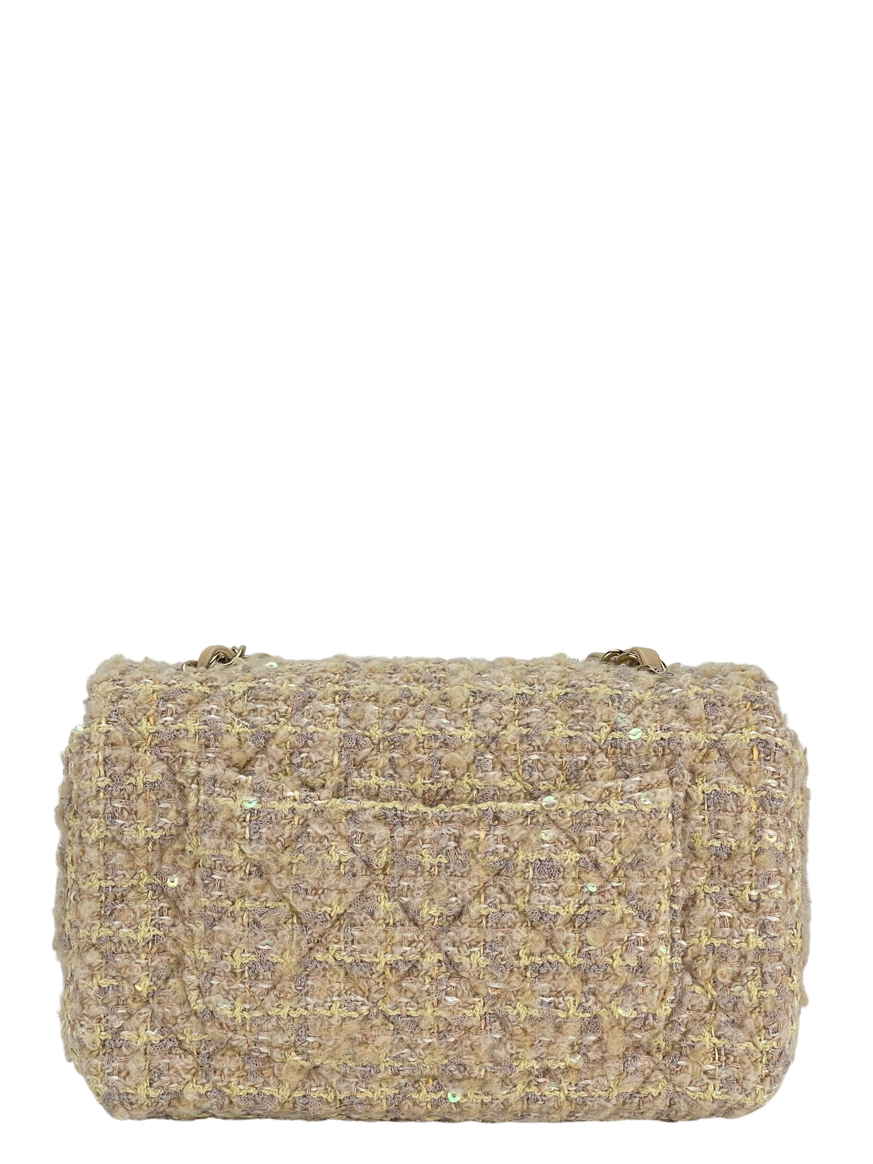 CHANEL - Mini Tweed Yellow Matelasse Classic Flap Bag