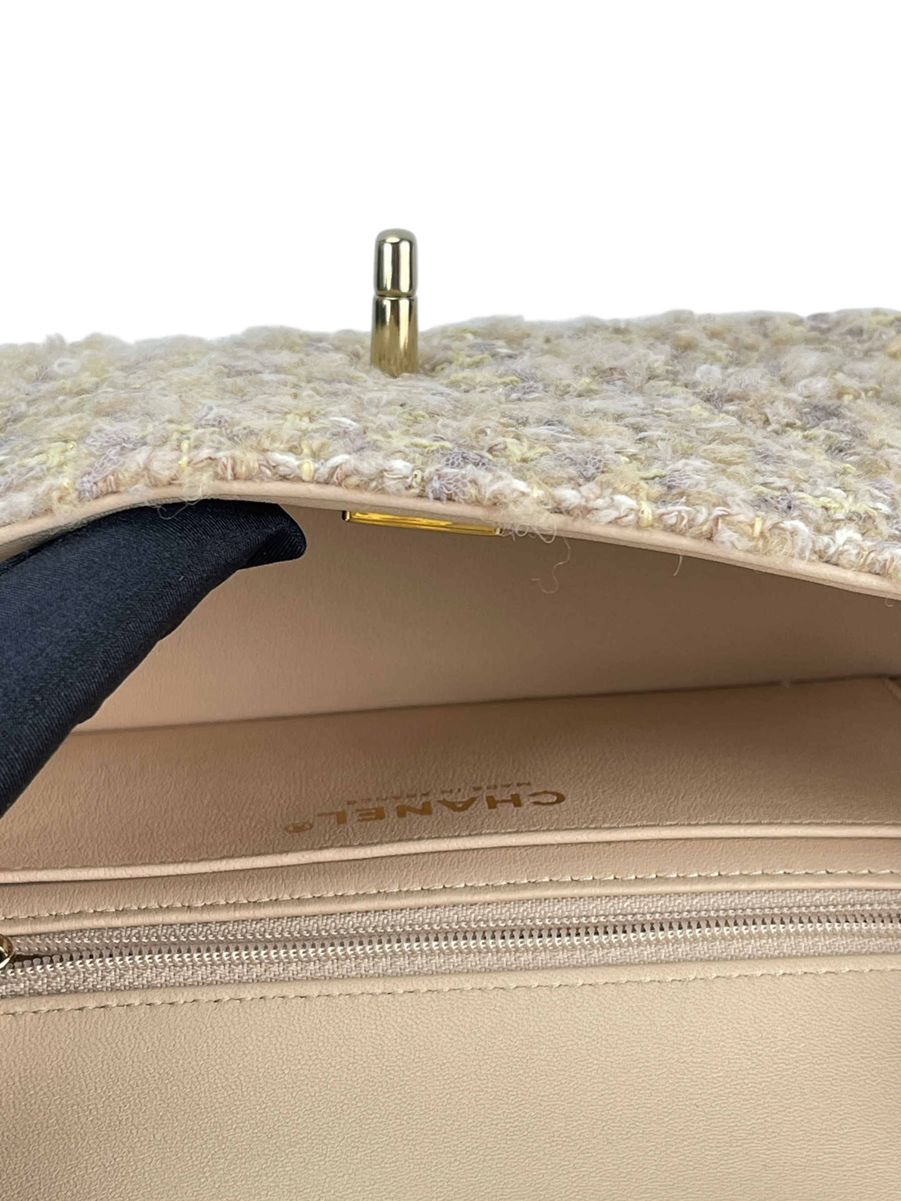 CHANEL - Mini Tweed Yellow Matelasse Classic Flap Bag