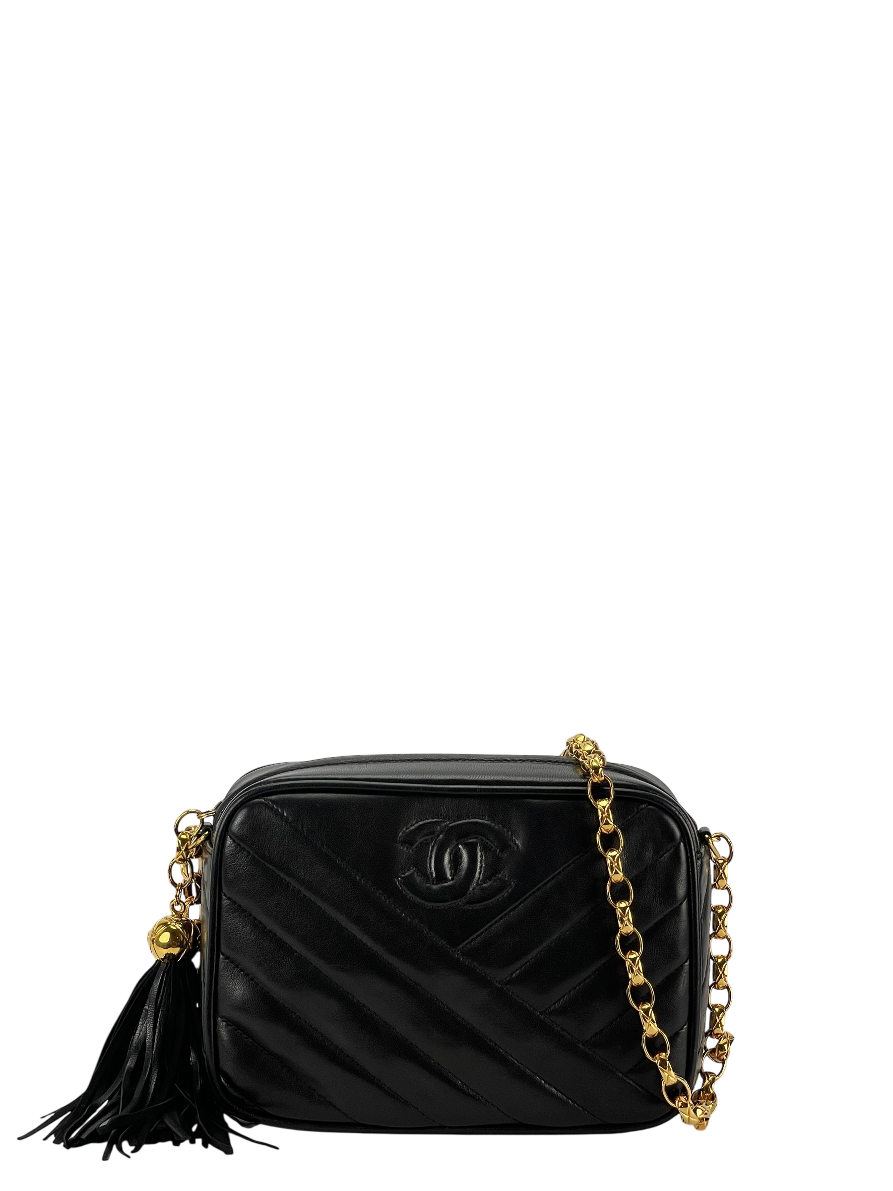 CHANEL - Black Lambskin Coco Mark Mini Chain Shoulder Camera Bag 
