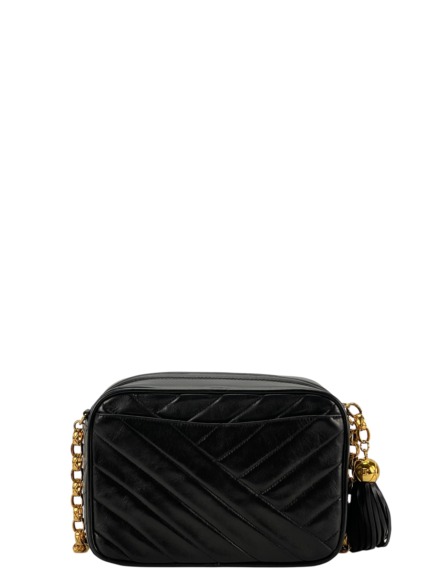 CHANEL - Black Lambskin Coco Mark Mini Chain Shoulder Camera Bag 