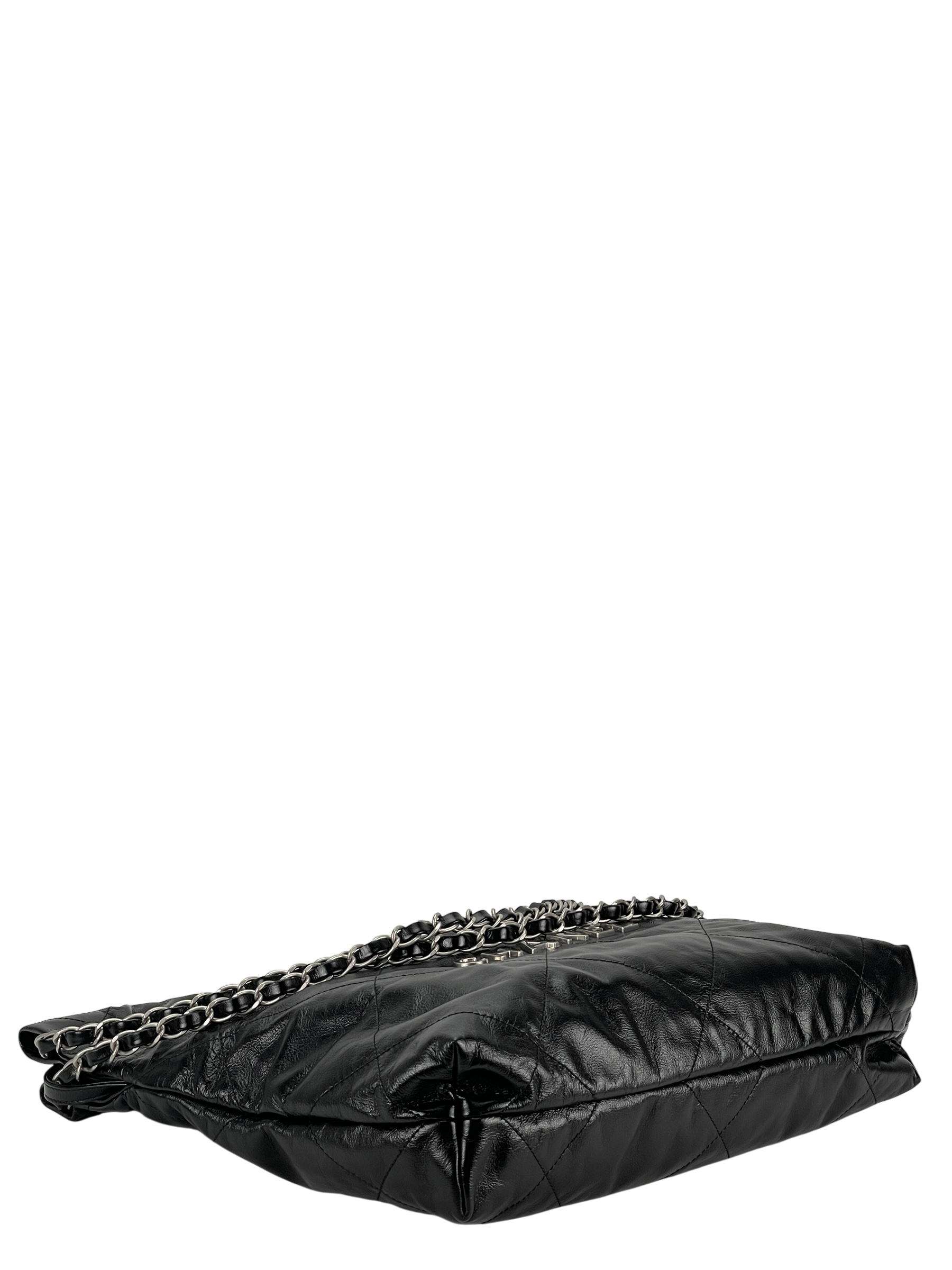 CHANEL - Small 22 Bag Black Calfskin Silver Hardware – Camellia