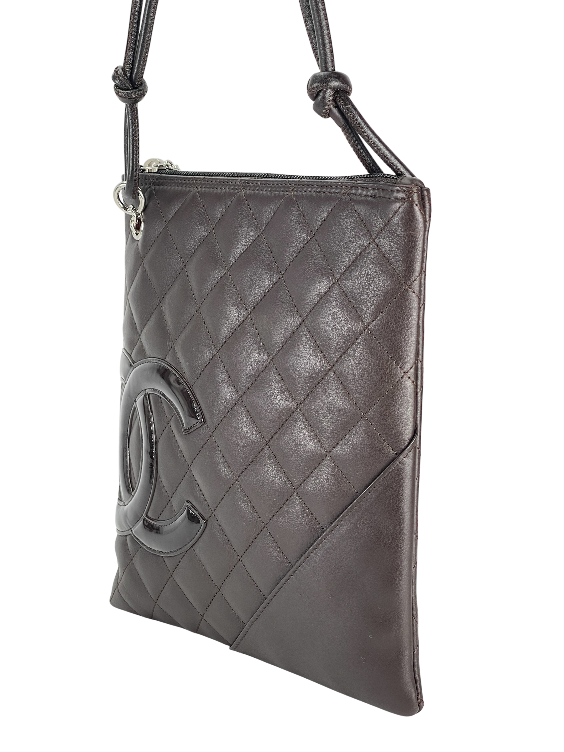 CHANEL - Brown Calfskin Quilted Cambon Flat Messenger Bag 