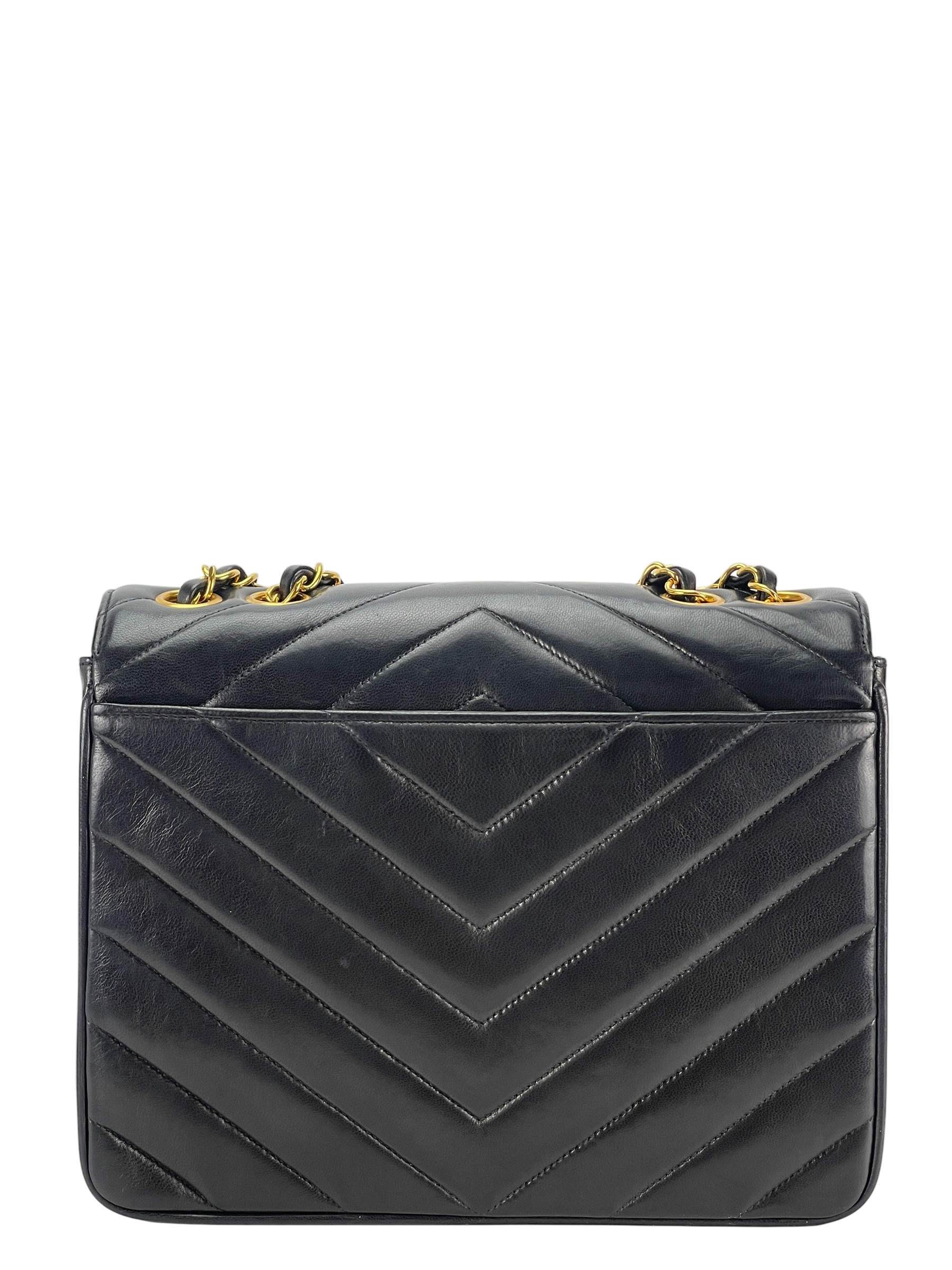 CHANEL - Lambskin Chevron Quilted Envelope Single Flap Black