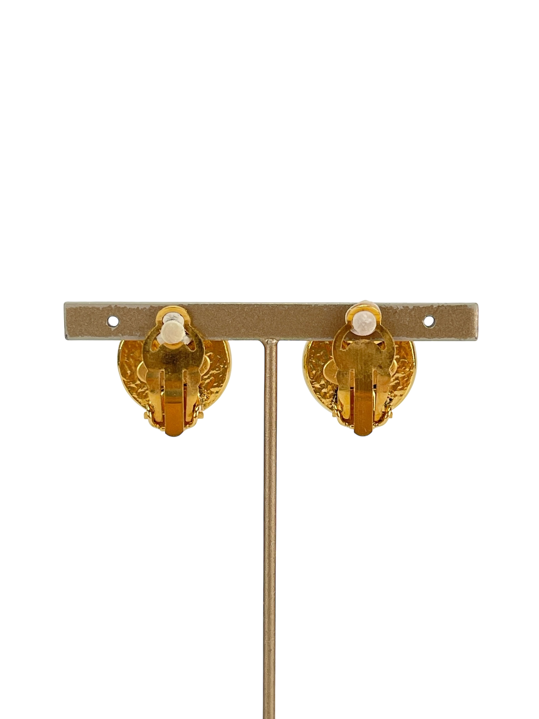 CHANEL - 94A Gold Tone Glass Pearl CC Earrings