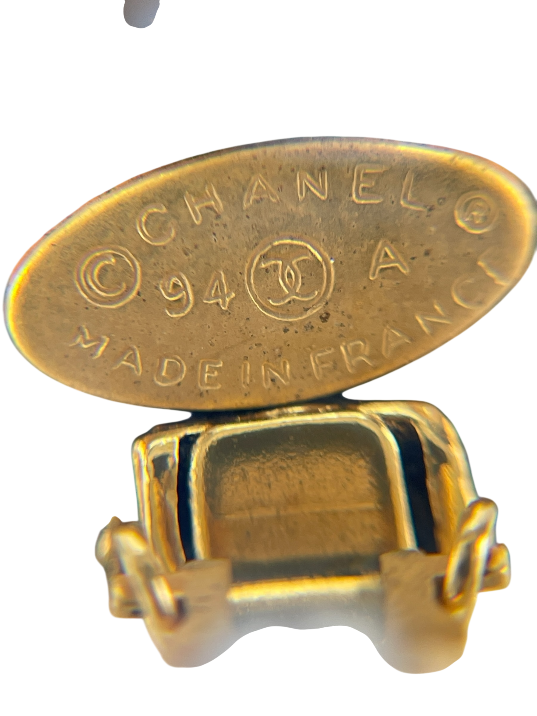 CHANEL - 94A Gold Tone Glass Pearl CC Earrings