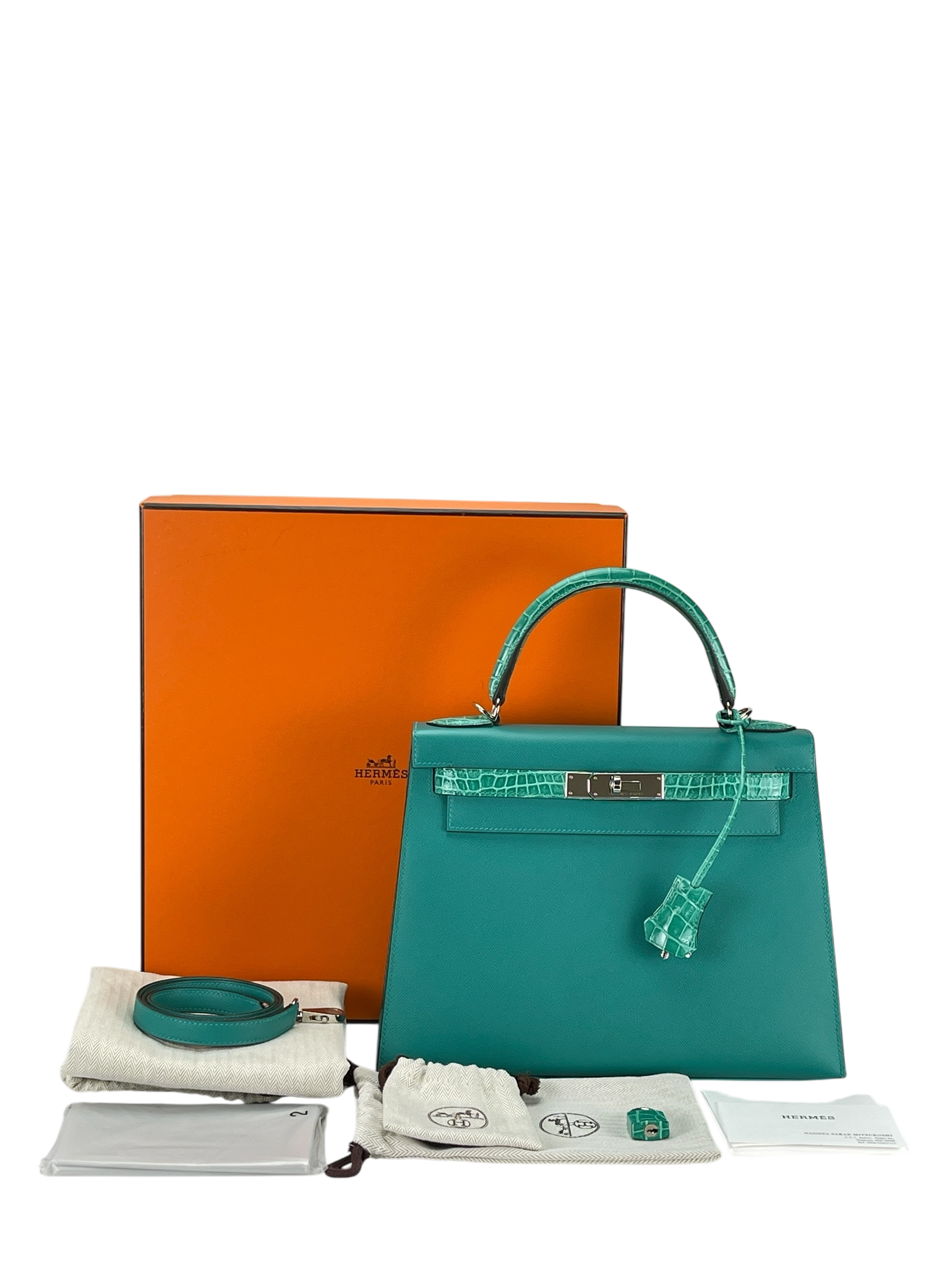 HERMES - Kelly 25 Vert Verone Madame Touch Bag Silver hardware