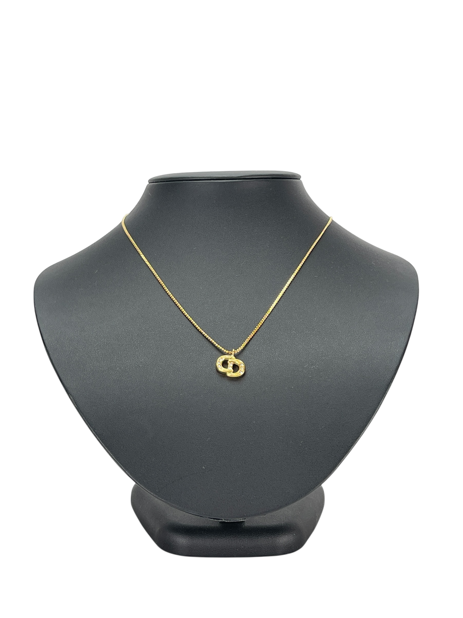 CHRISTIAN DIOR - Gold Tone CD Logo Rhinestone Necklace