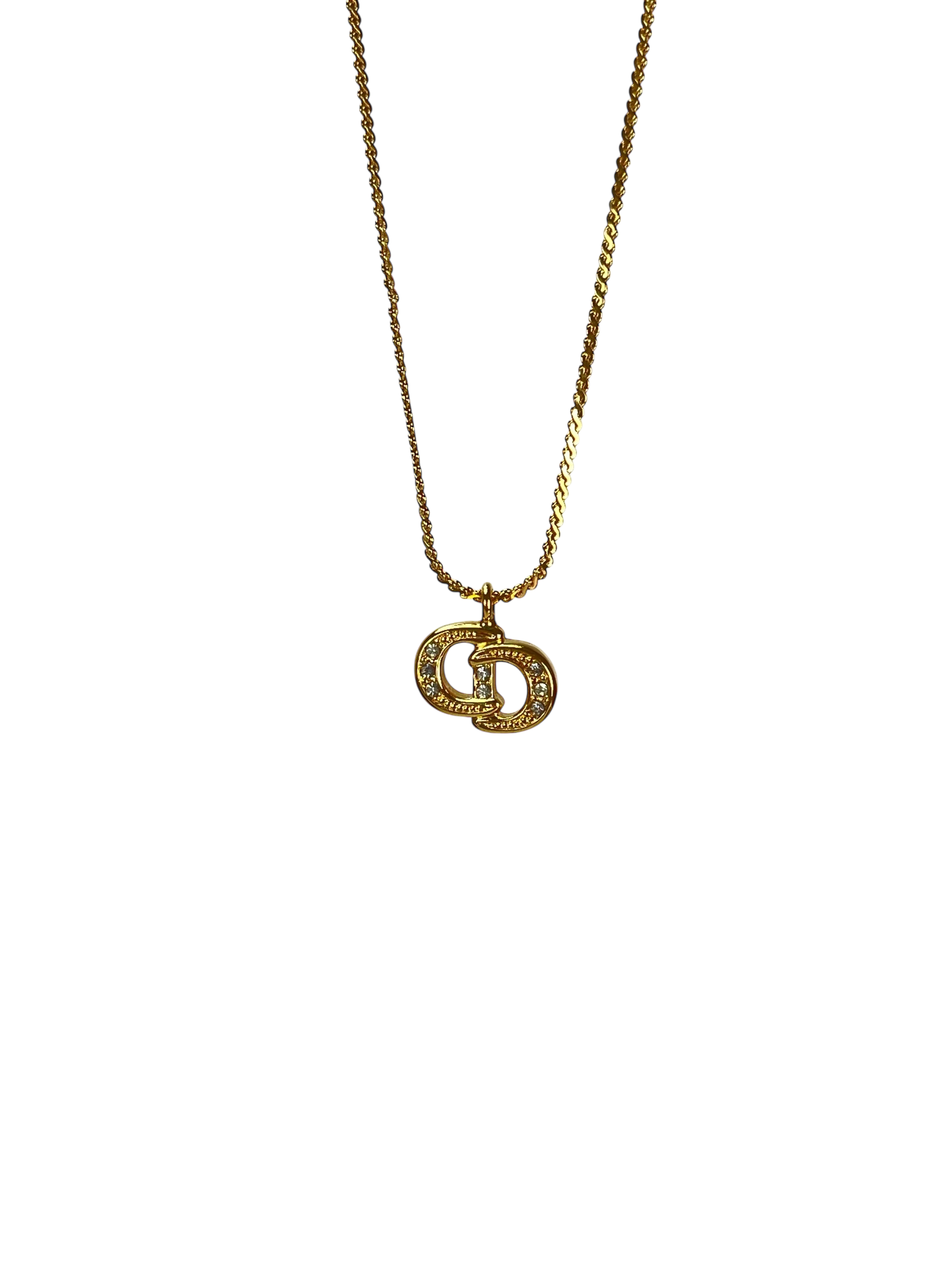 CHRISTIAN DIOR - Gold Tone CD Logo Rhinestone Necklace