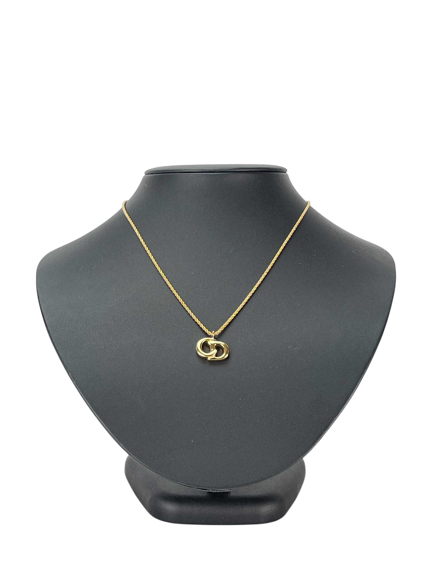 CHRISTIAN DIOR - Gold Tone CD Logo Pendant Necklace