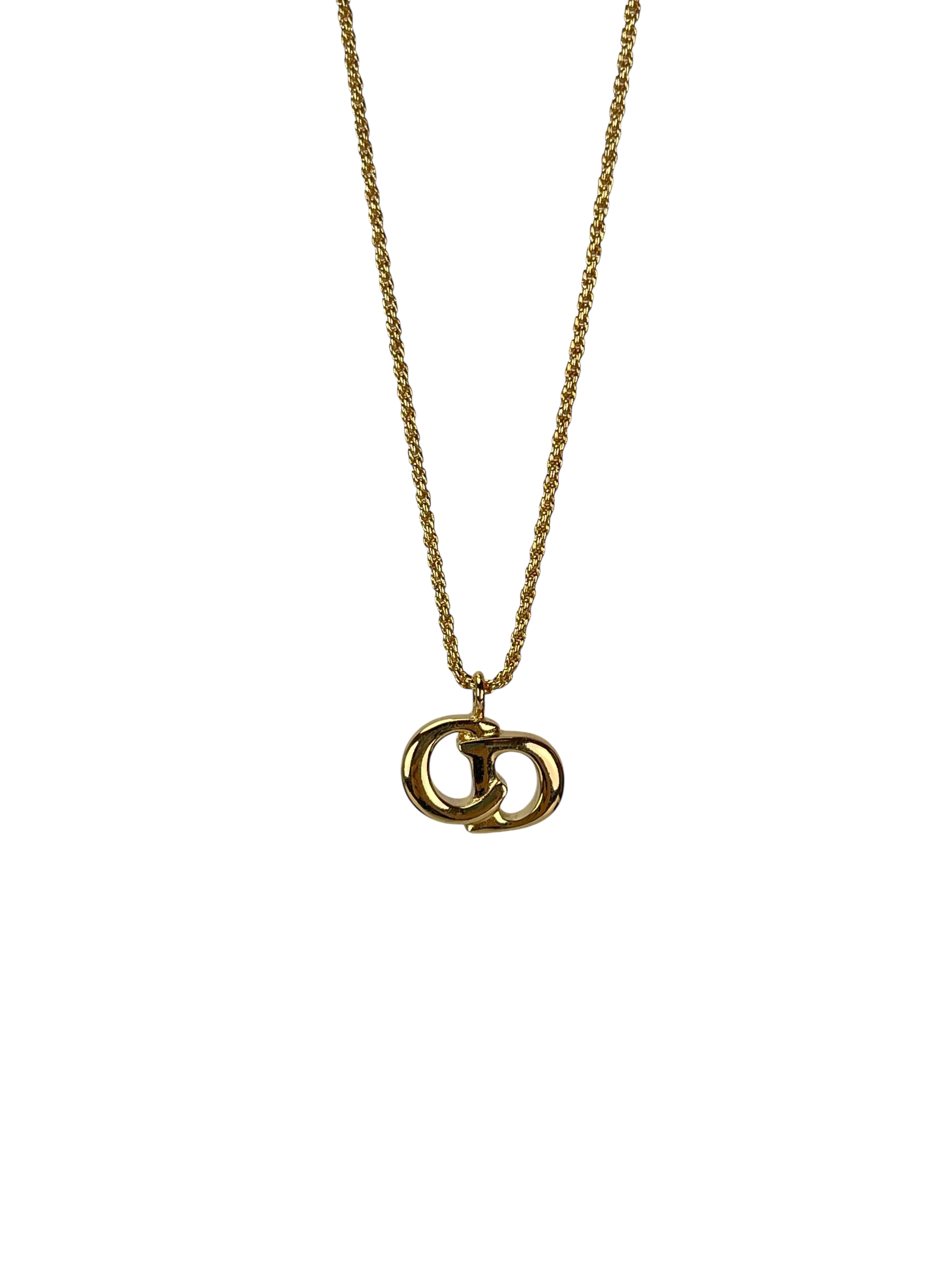 CHRISTIAN DIOR - Gold Tone CD Logo Pendant Necklace