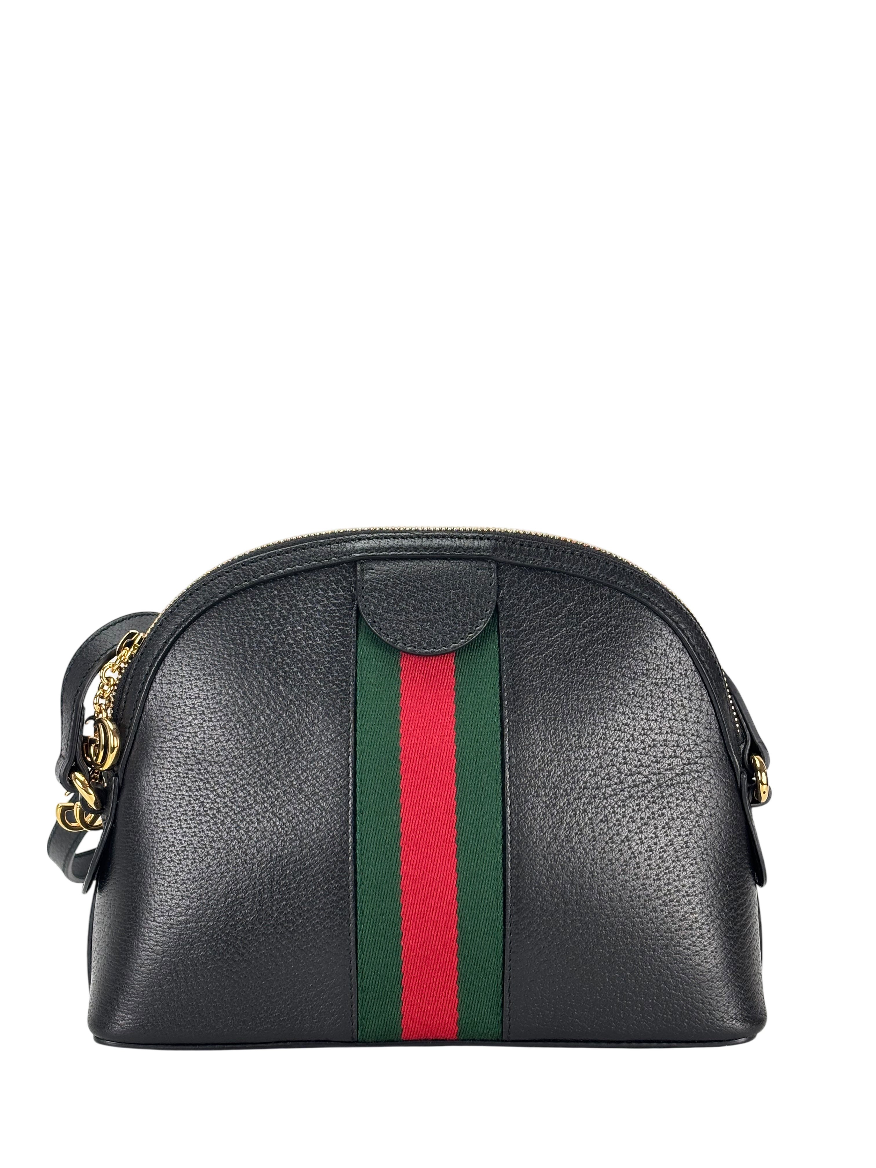 GUCCI - Leather Calfskin GG Web Small Ophidia Dome Shoulder Bag Black