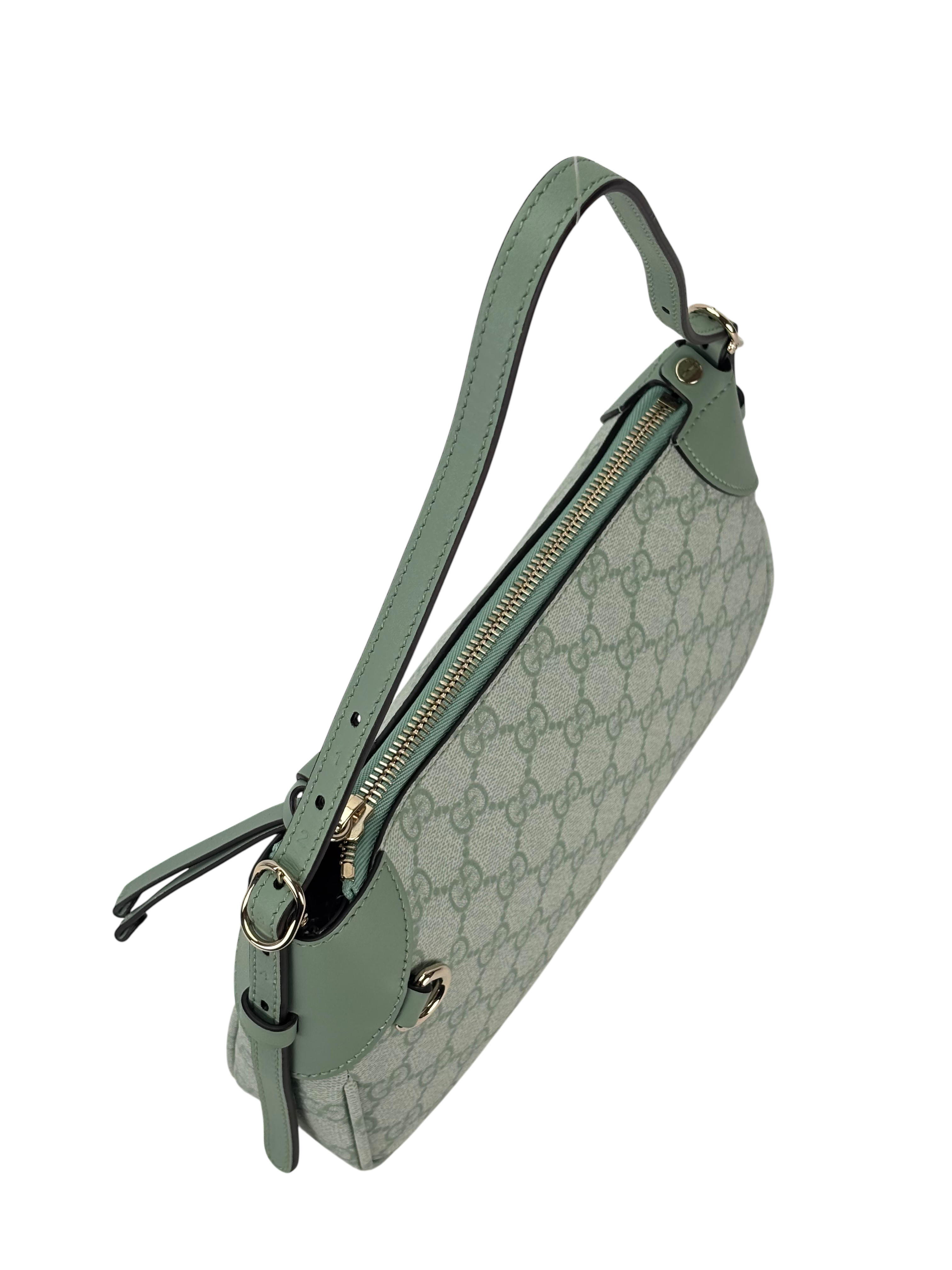 GUCCI - Sage Green Coated Canvas GG Emblem Small Shoulder Bag 