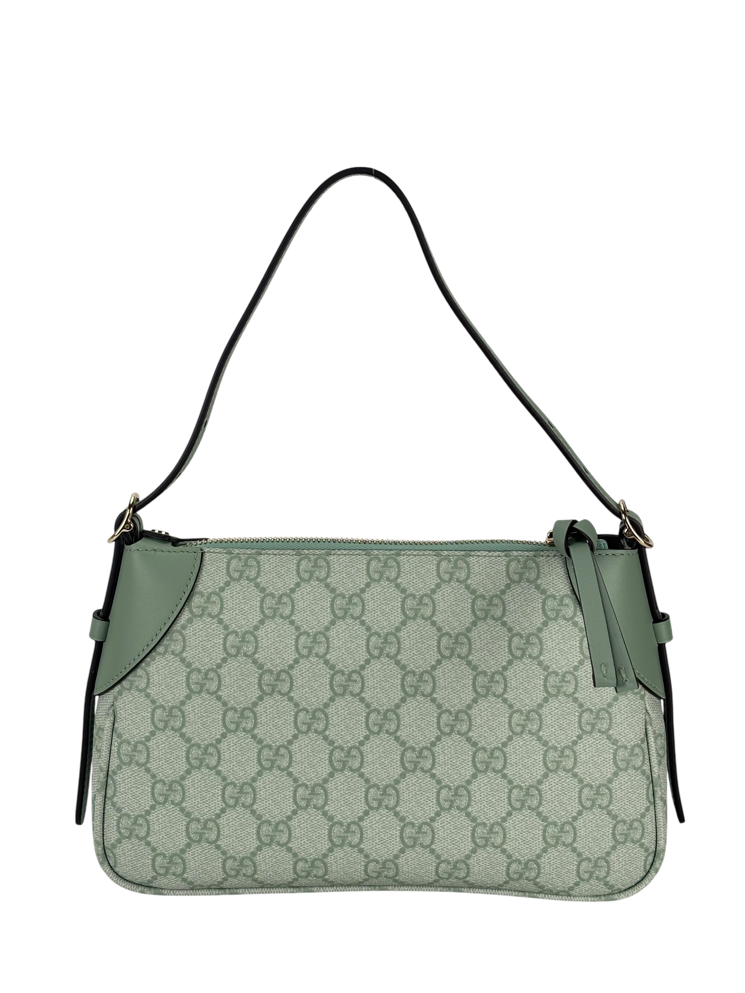 GUCCI - Sage Green Coated Canvas GG Emblem Small Shoulder Bag 