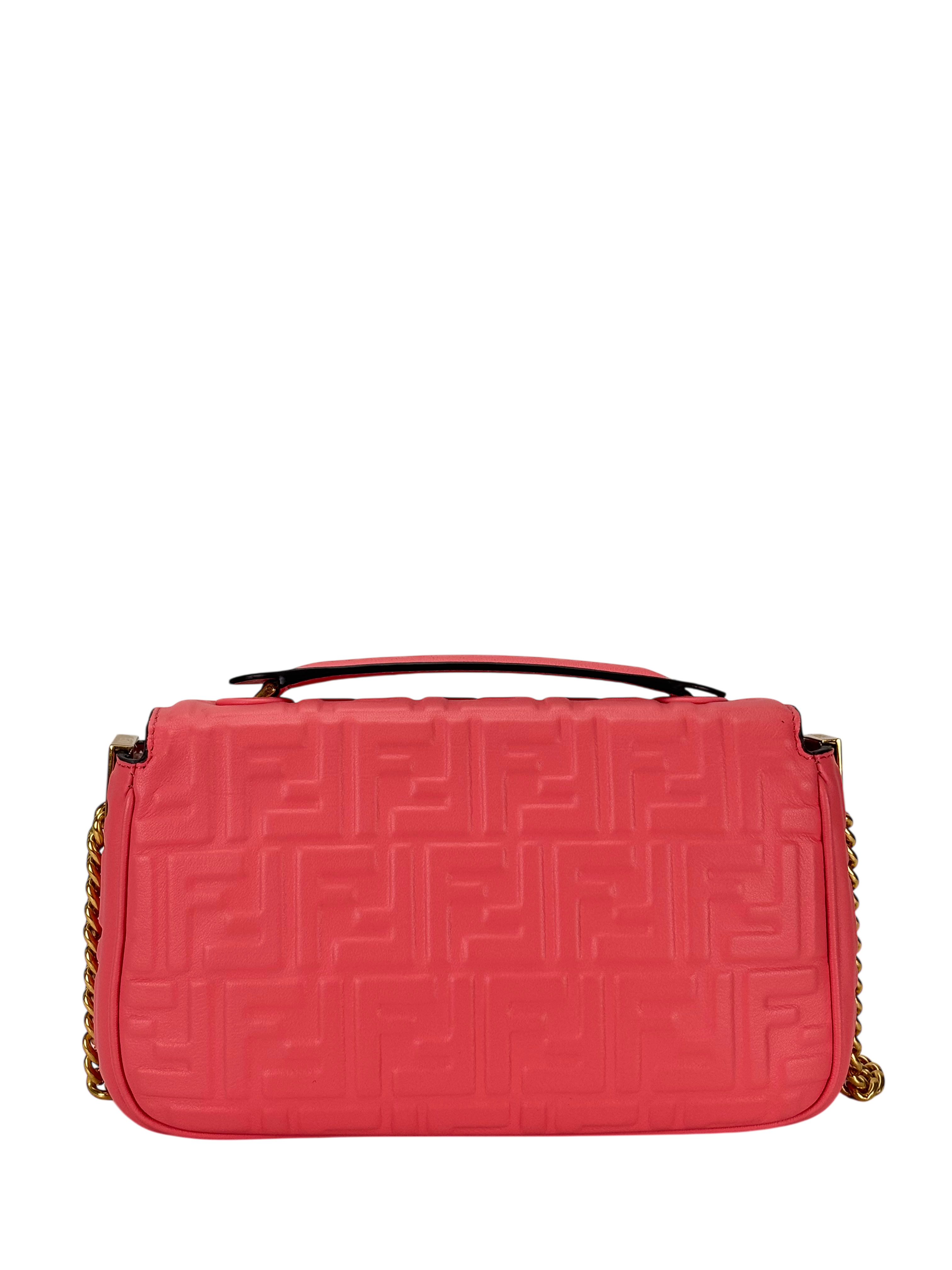 GUCCI -  Pink Leather Nappa Small FF Embossed Midi Chain Baguette 