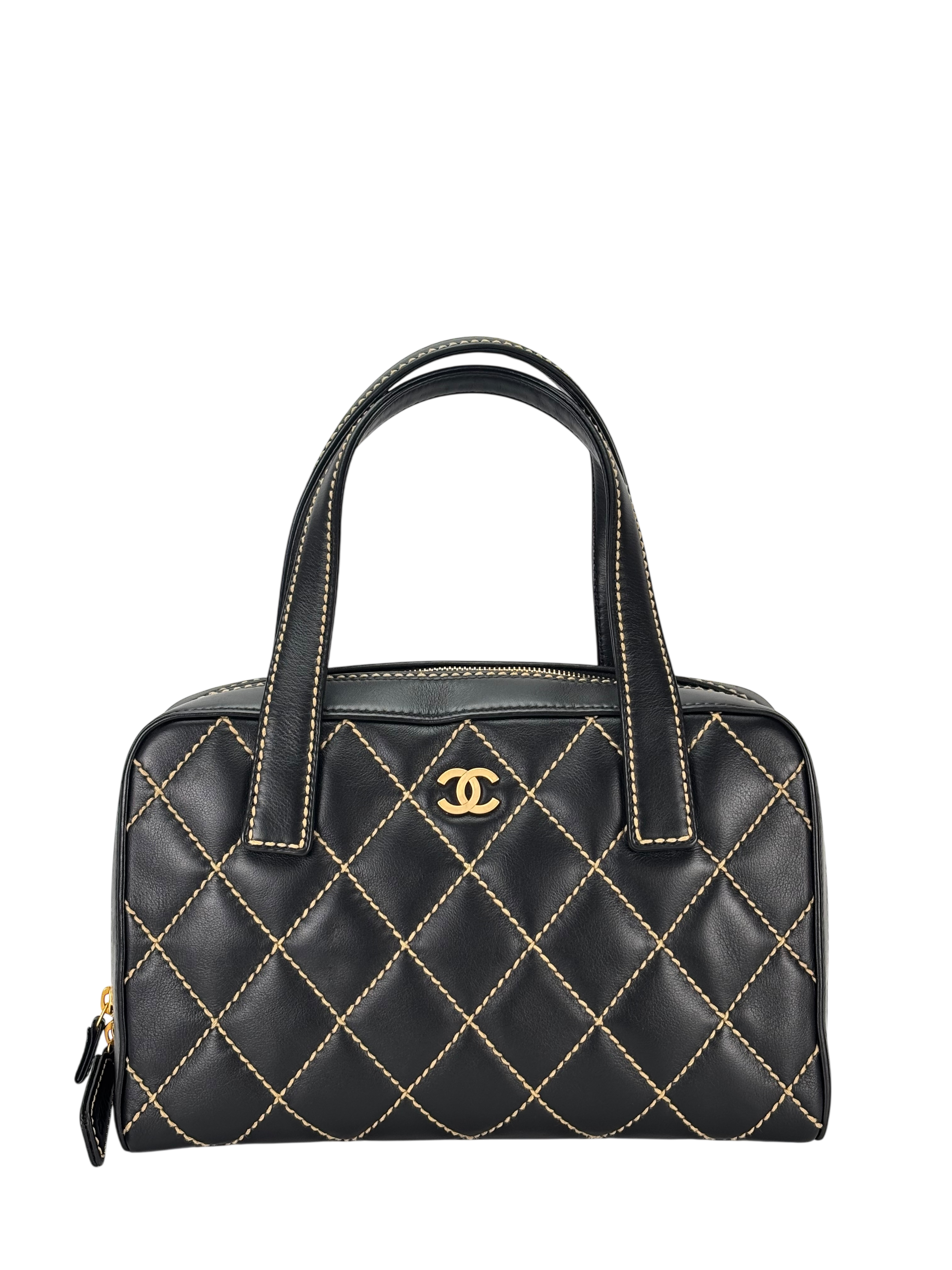 CHANEL - Black Calfskin Coco Mark Wild Stitch Matelasse Tote Bag 