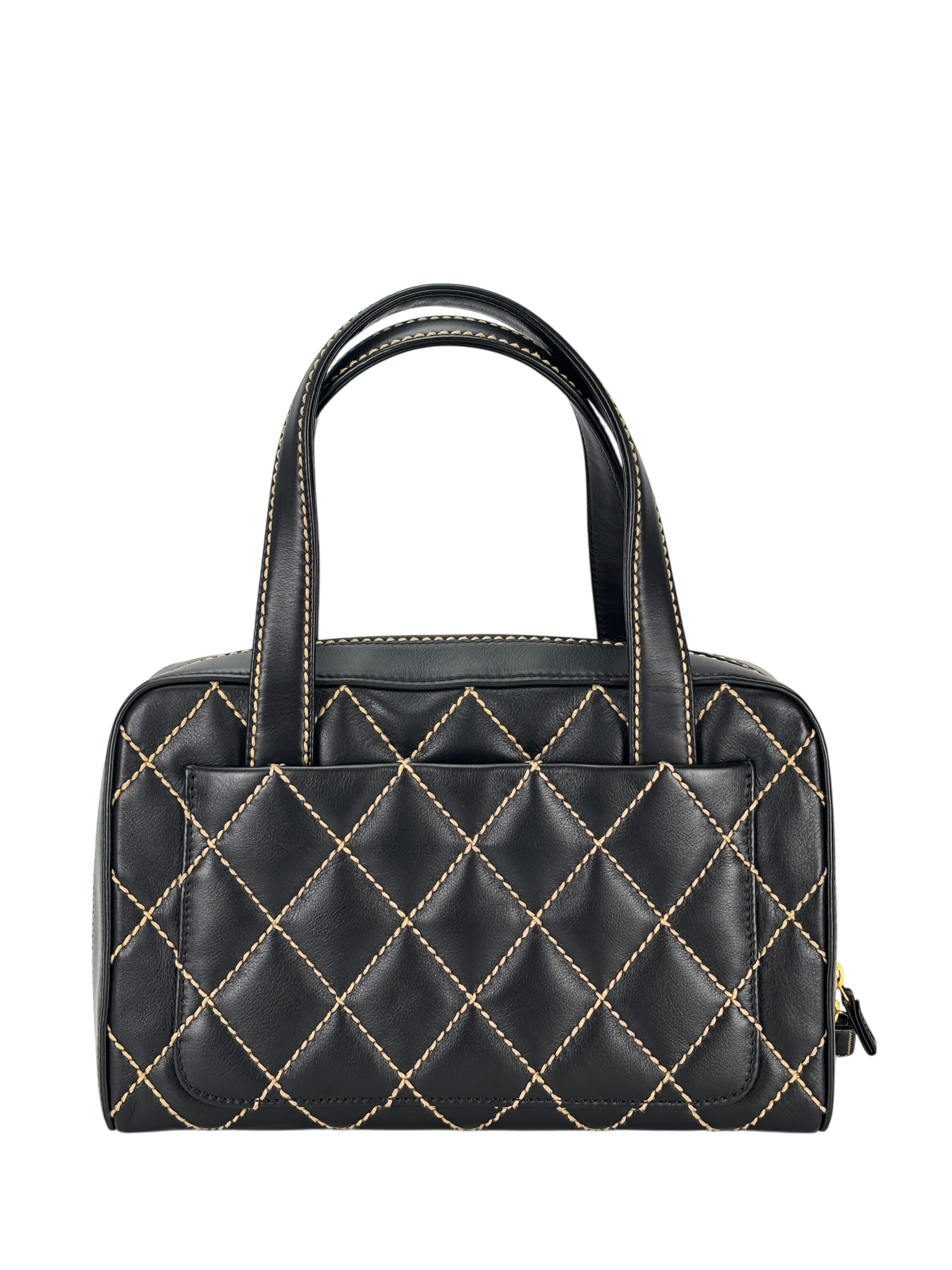 CHANEL - Black Calfskin Coco Mark Wild Stitch Matelasse Tote Bag 