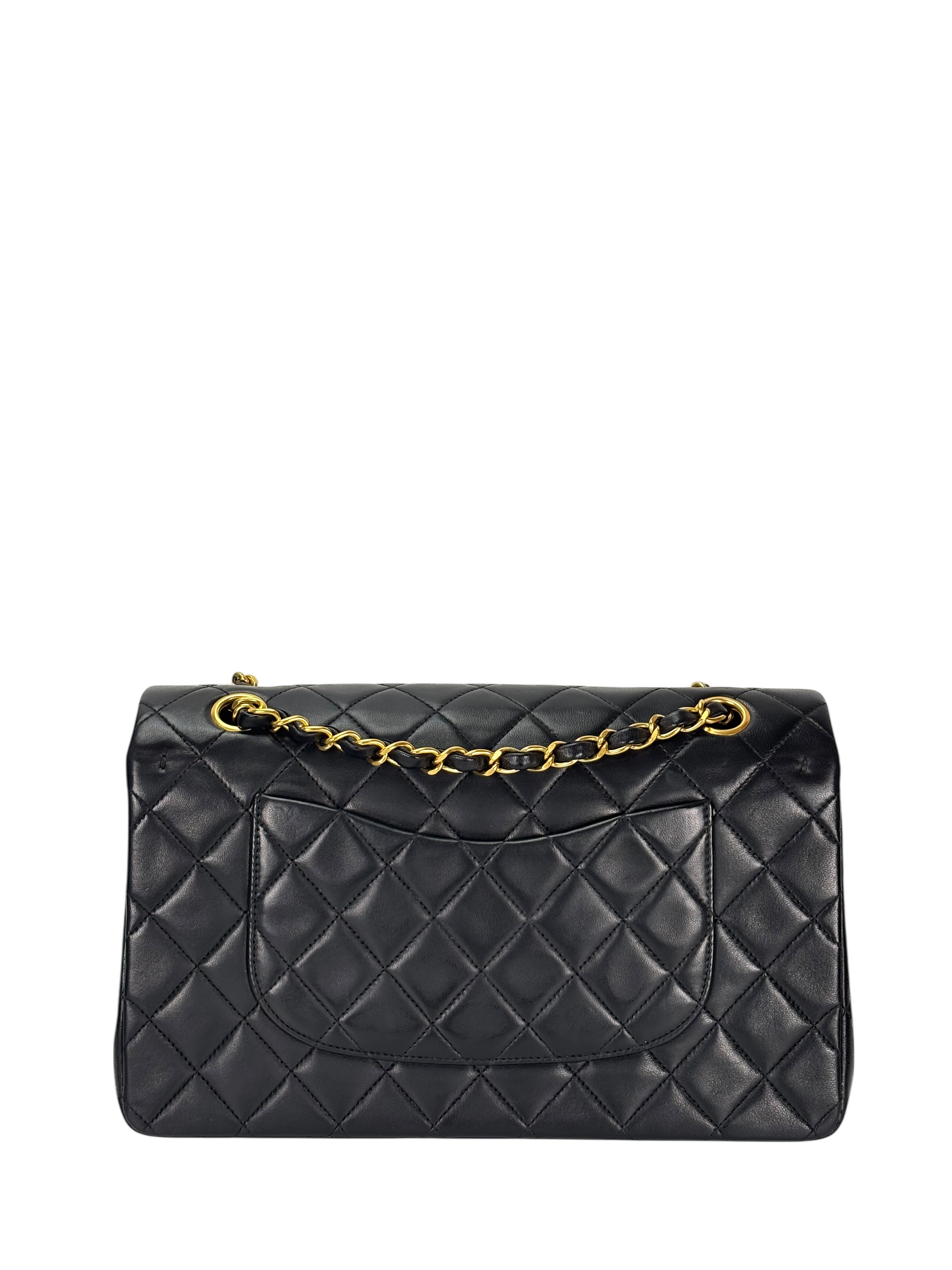 CHANEL - Medium Classic Double Flap Bag Black Lambskin Gold Hardware (CF25)