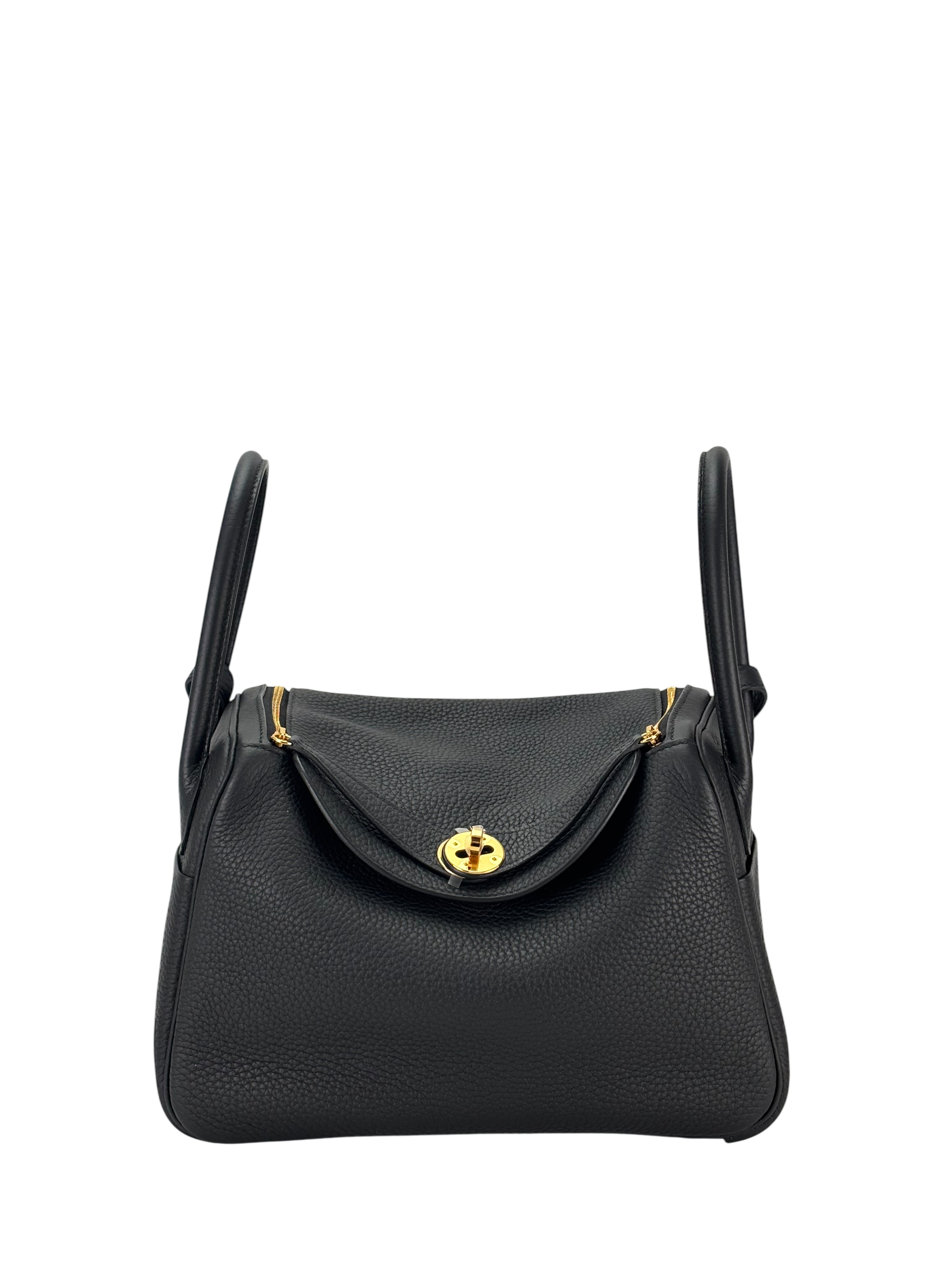 HERMES - Lindy 26 Black Clemence Gold Hardware